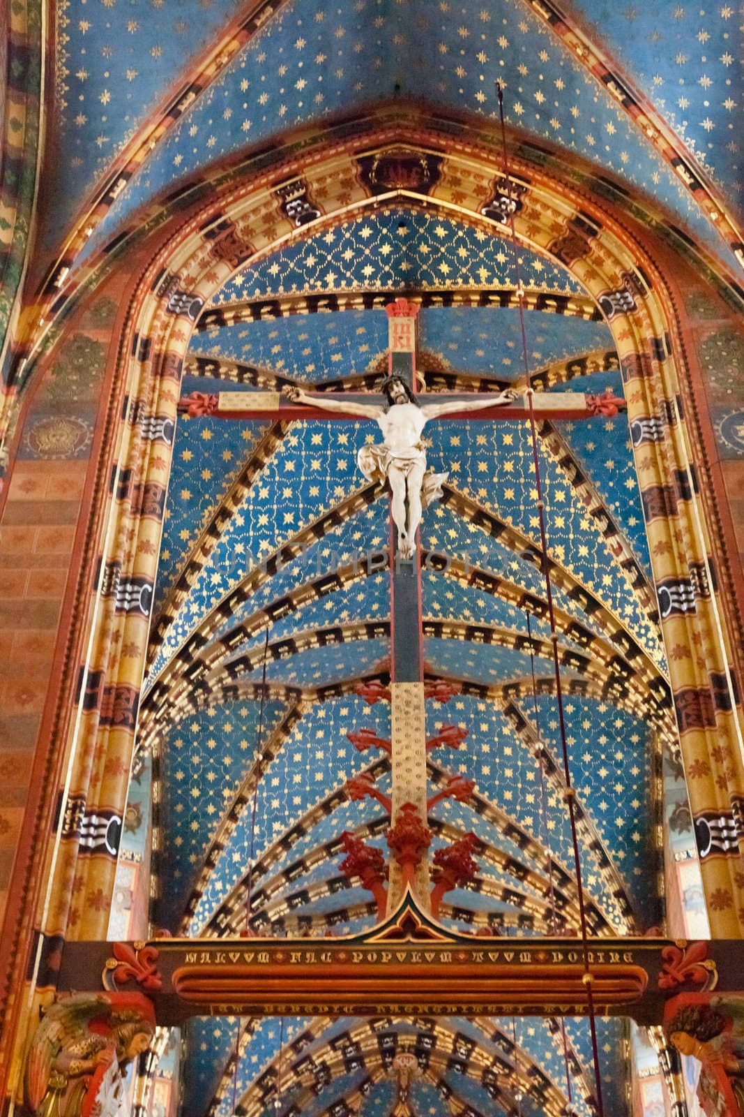 Interior of St. Mary's Basilica, a Brick Gothic church re-built in the 14th century (originally built in the early 13th century), adjacent to the Main Market Square in Kraków, Poland.