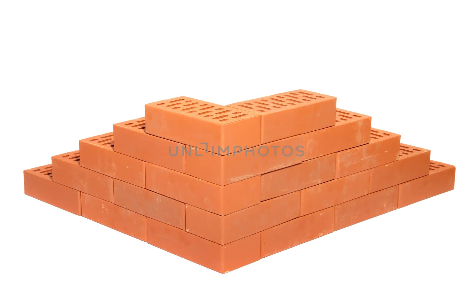 red bricks, photo on the white background 