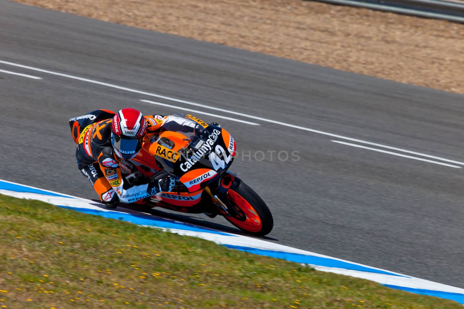 JEREZ DE LA FRONTERA, SPAIN - APR 17: 125cc motorcyclist Alex Rins takes a curve in the CEV Championship race on April 17, 2011 in Jerez de la Frontera, Spain.
