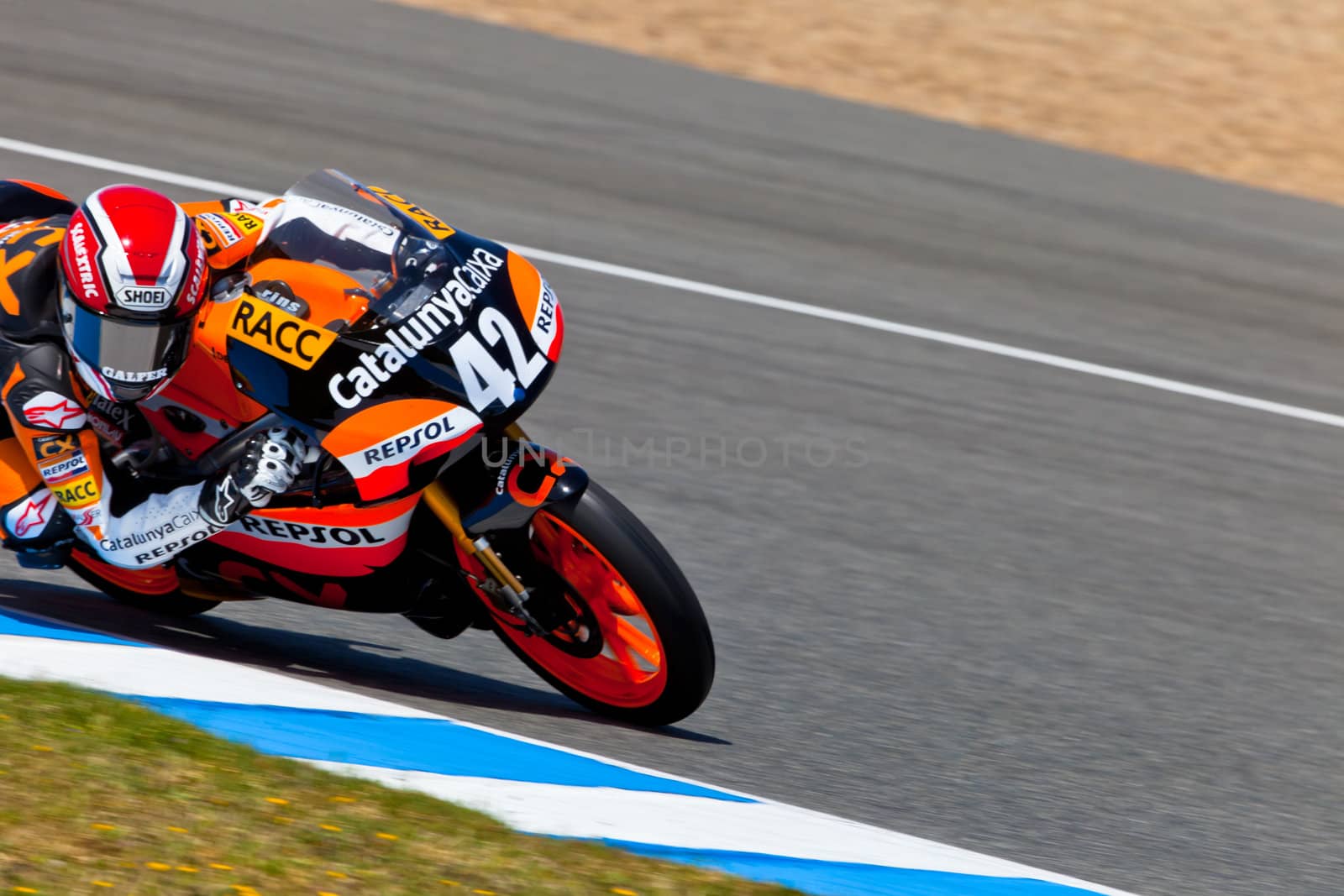 JEREZ DE LA FRONTERA, SPAIN - APR 17: 125cc motorcyclist Alex Rins takes a curve in the CEV Championship race on April 17, 2011 in Jerez de la Frontera, Spain.
