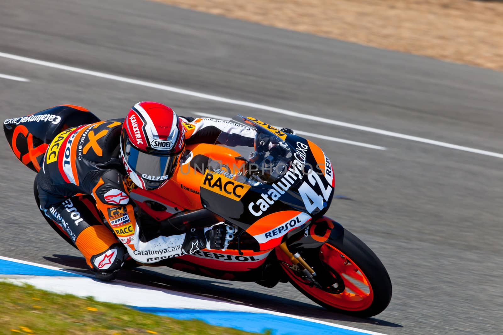 JEREZ DE LA FRONTERA, SPAIN - APR 17: 125cc motorcyclist Alex Rins takes a curve in the CEV Championship race on April 17, 2011 in Jerez de la Frontera, Spain.