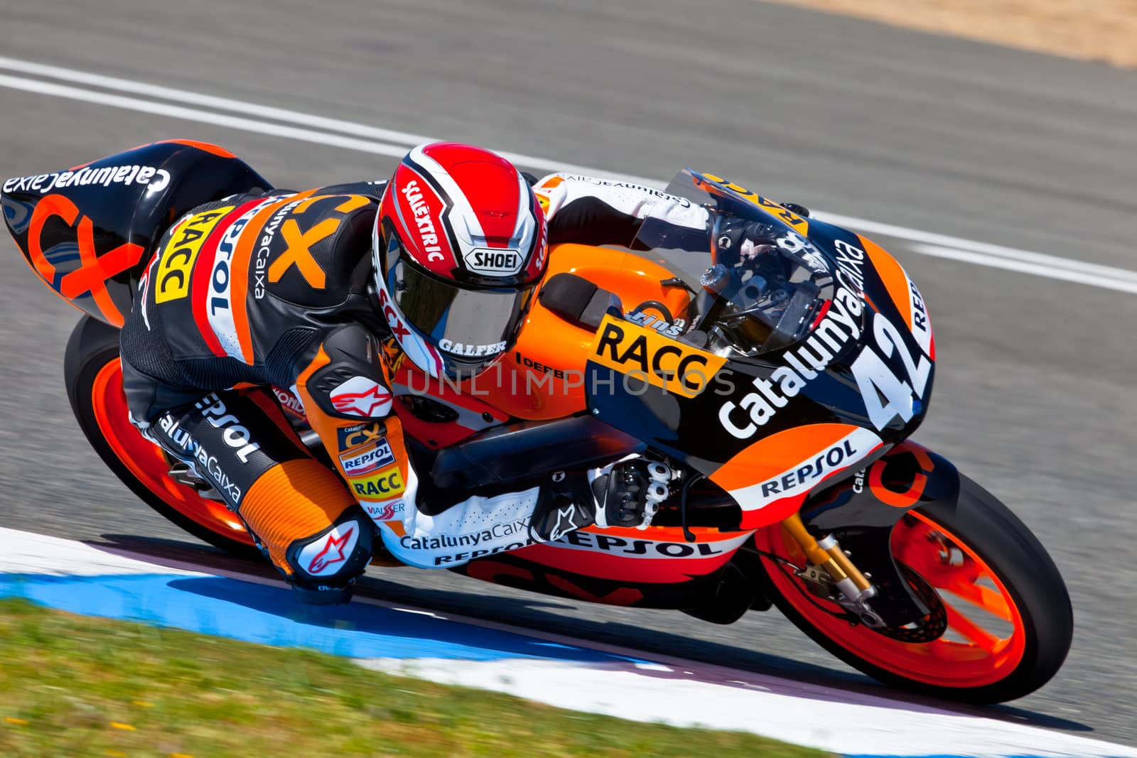 JEREZ DE LA FRONTERA, SPAIN - APR 17: 125cc motorcyclist Alex Rins takes a curve in the CEV Championship race on April 17, 2011 in Jerez de la Frontera, Spain.