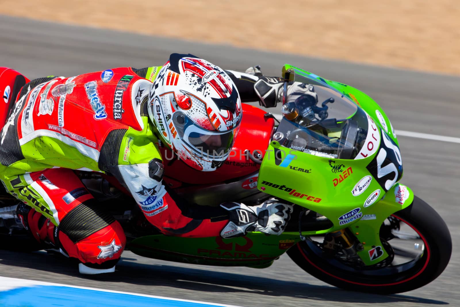 JEREZ DE LA FRONTERA, SPAIN - APR 17: 125cc motorcyclist Juanfran Guevara takes a curve in the CEV Championship race on April 17, 2011 in Jerez de la Frontera, Spain.