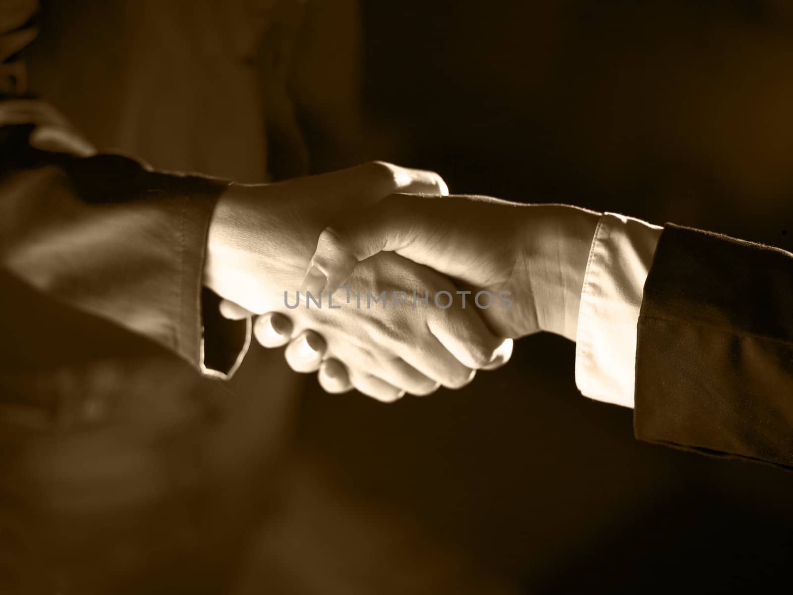 Handshake Handshaking dark and light, sepia tone