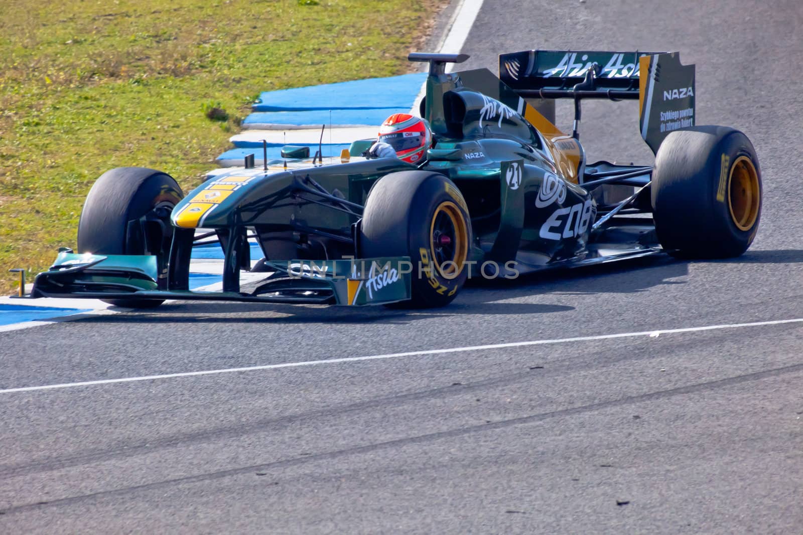 JEREZ DE LA FRONTERA, SPAIN - FEB 10: Jarno Trulli of Team Lotus F1 races on training session on February 10 , 2011, in Jerez de la Frontera , Spain