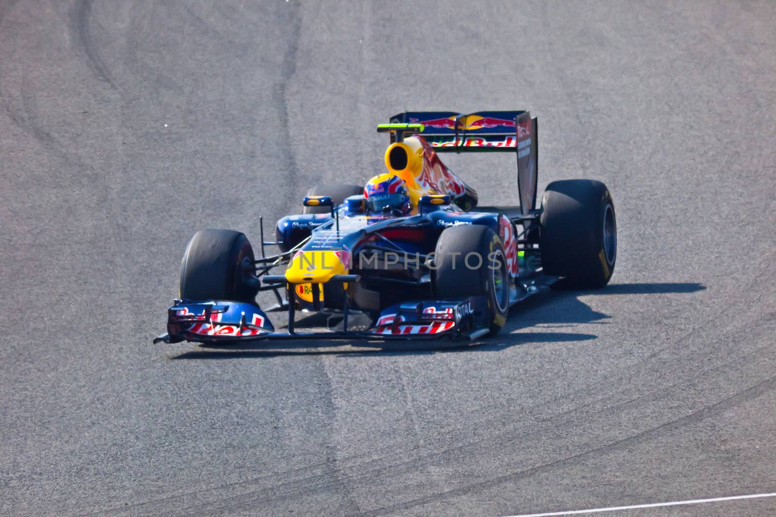 JEREZ DE LA FRONTERA, SPAIN - FEB 10: Mark Webber of Red
Bull Racing F1 races on training sesssion on  February 10 , 2011, in Jerez de la Frontera , Spain