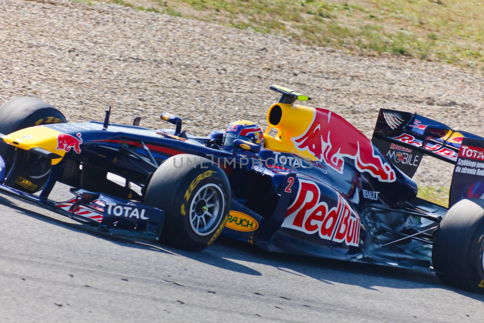 JEREZ DE LA FRONTERA, SPAIN - FEB 10: Mark Webber of Red
Bull Racing F1 races on training sesssion on  February 10 , 2011, in Jerez de la Frontera , Spain