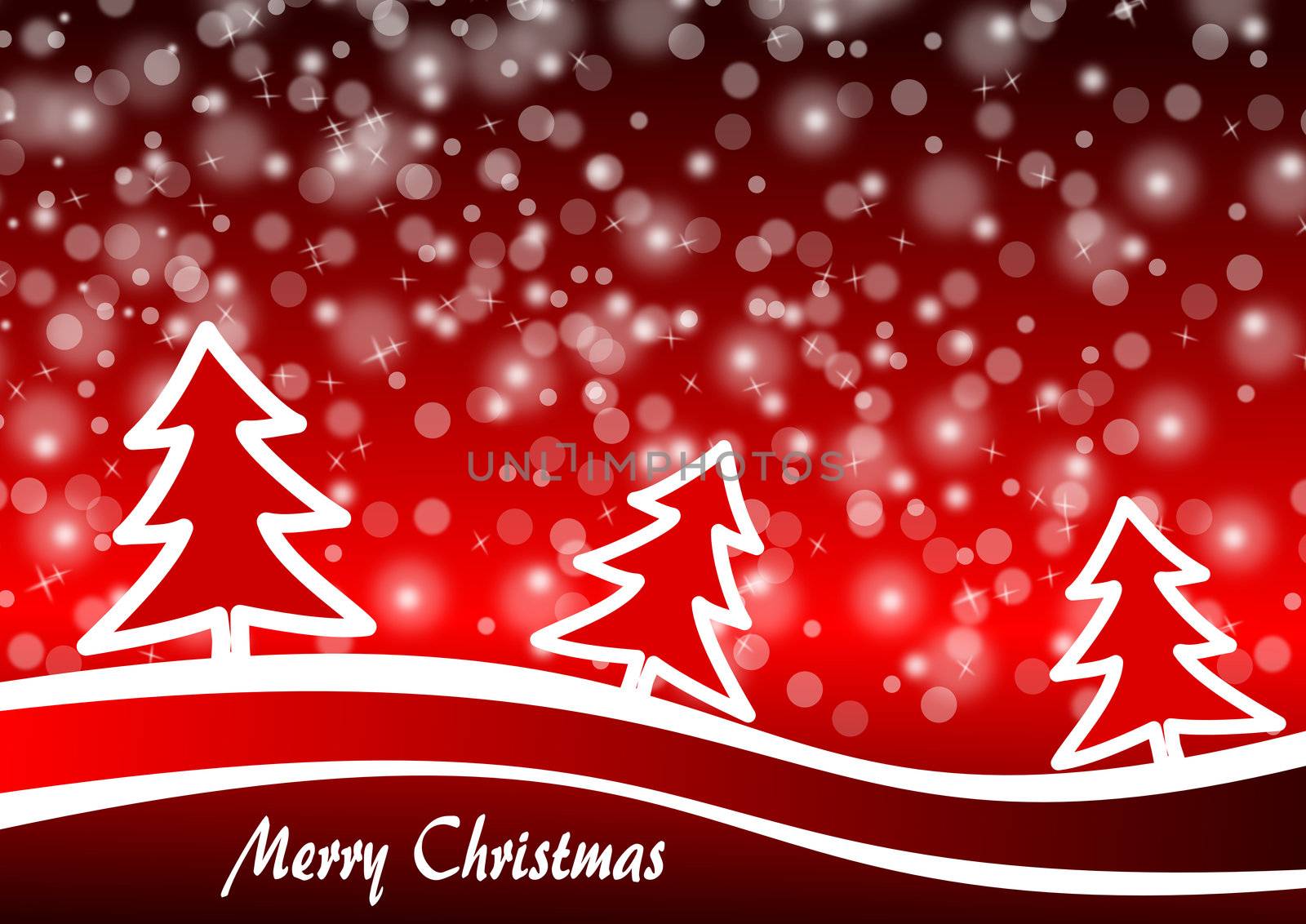 Christmas Background with snow flakes and christmas trees
