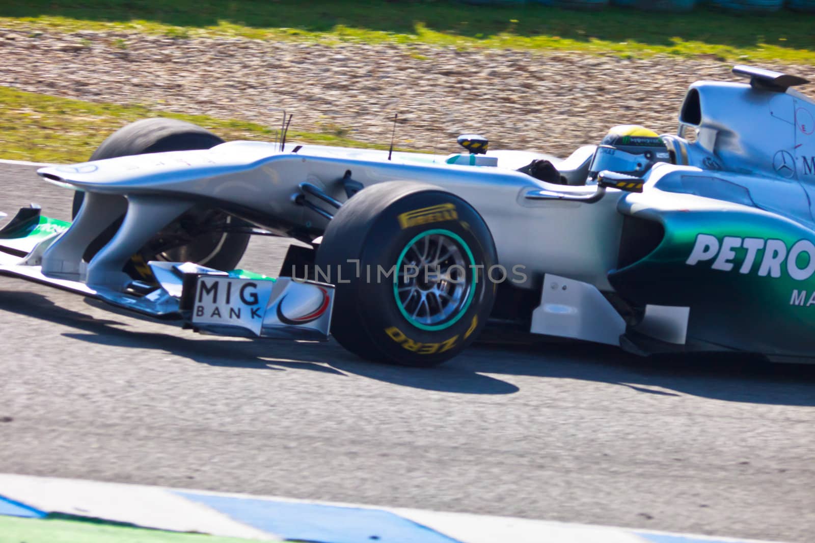 JEREZ DE LA FRONTERA, SPAIN - FEB 10: Nico Rosberg of Mercedes F1 races on training session on February 10 , 2011, in Jerez de la Frontera , Spain