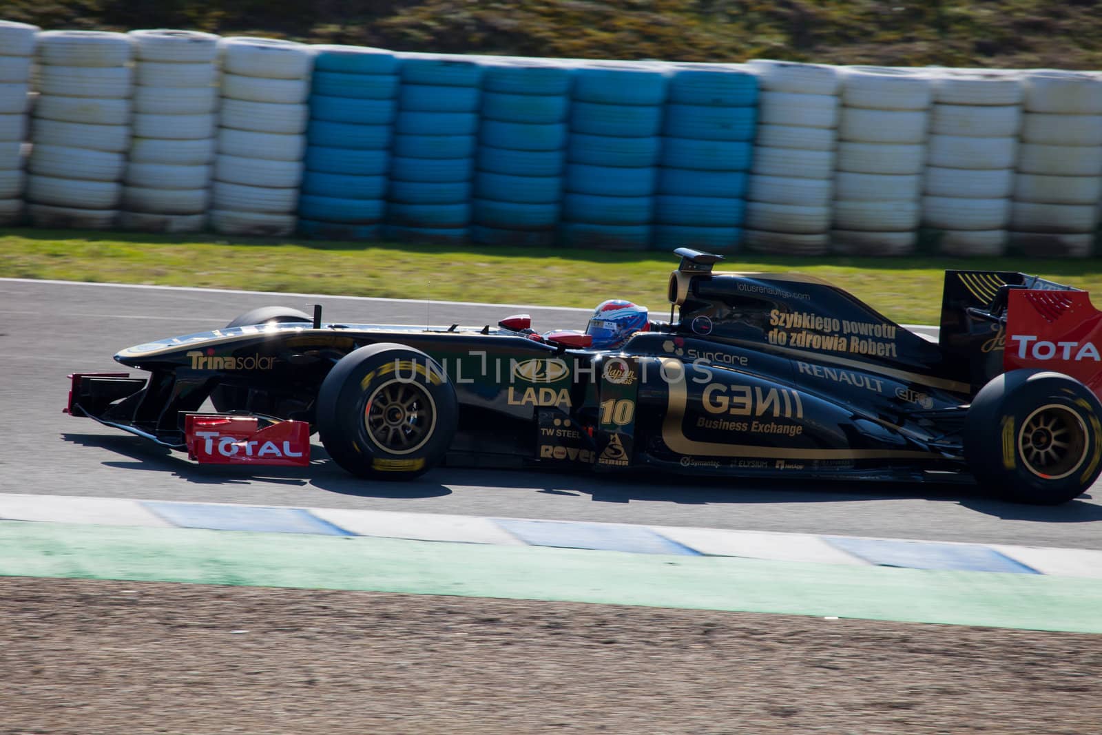JEREZ DE LA FRONTERA, SPAIN - FEB 10: Vitaly Petrov of Lotus Renault F1 races on training session on February 10 , 2011, in Jerez de la Frontera , Spain