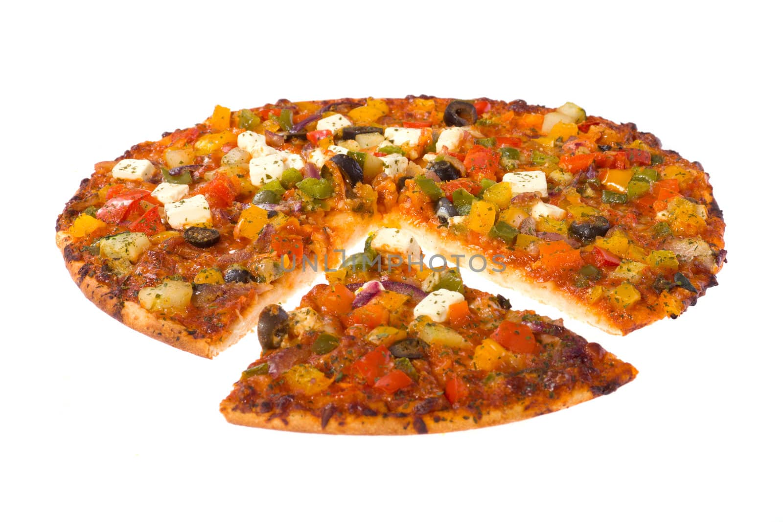 vegetarian pizza, photo on the white background