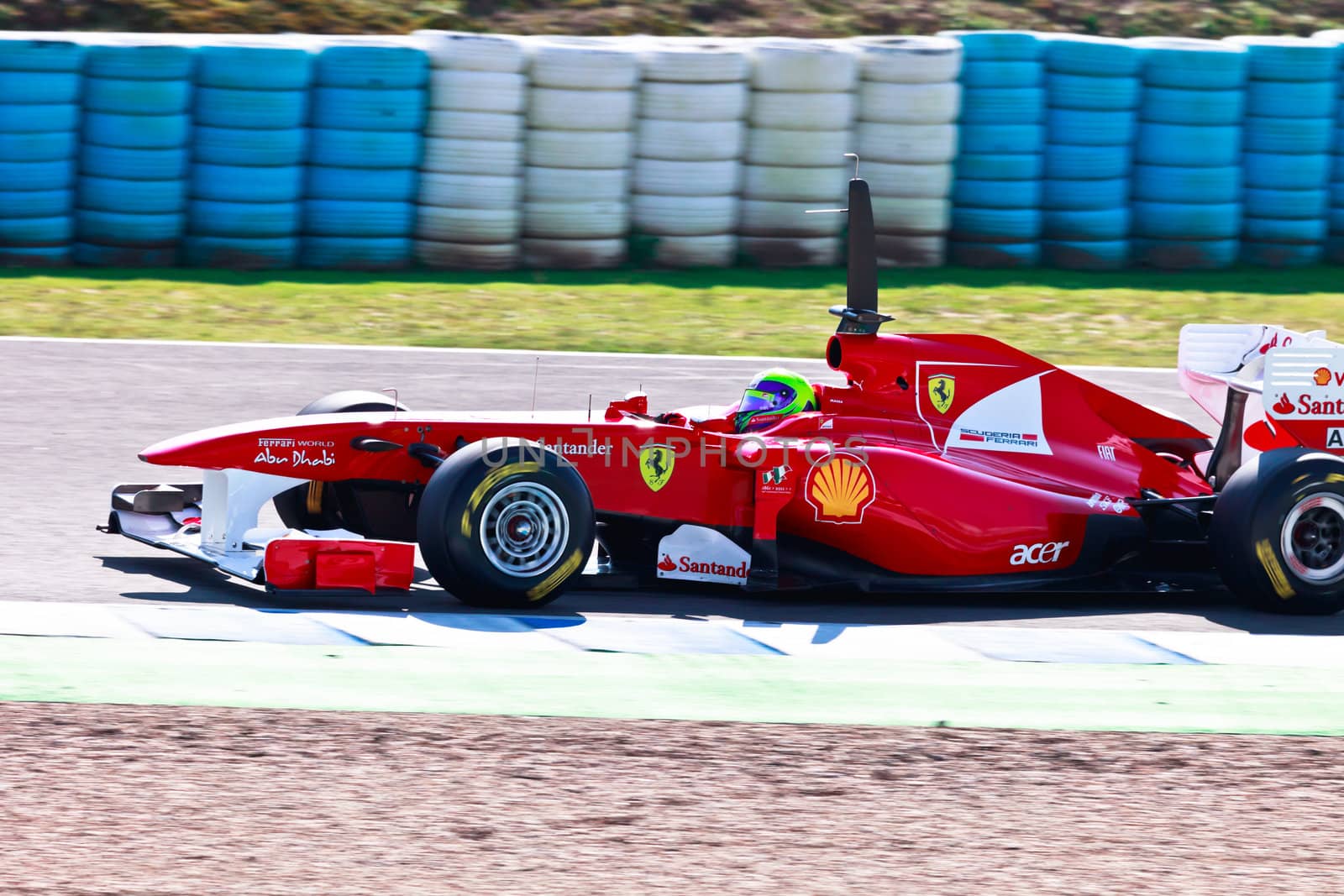 JEREZ DE LA FRONTERA, SPAIN - FEB 10: Felipe Massa of Ferrari F1 races on training session on February 10 , 2011, in Jerez de la Frontera , Spain