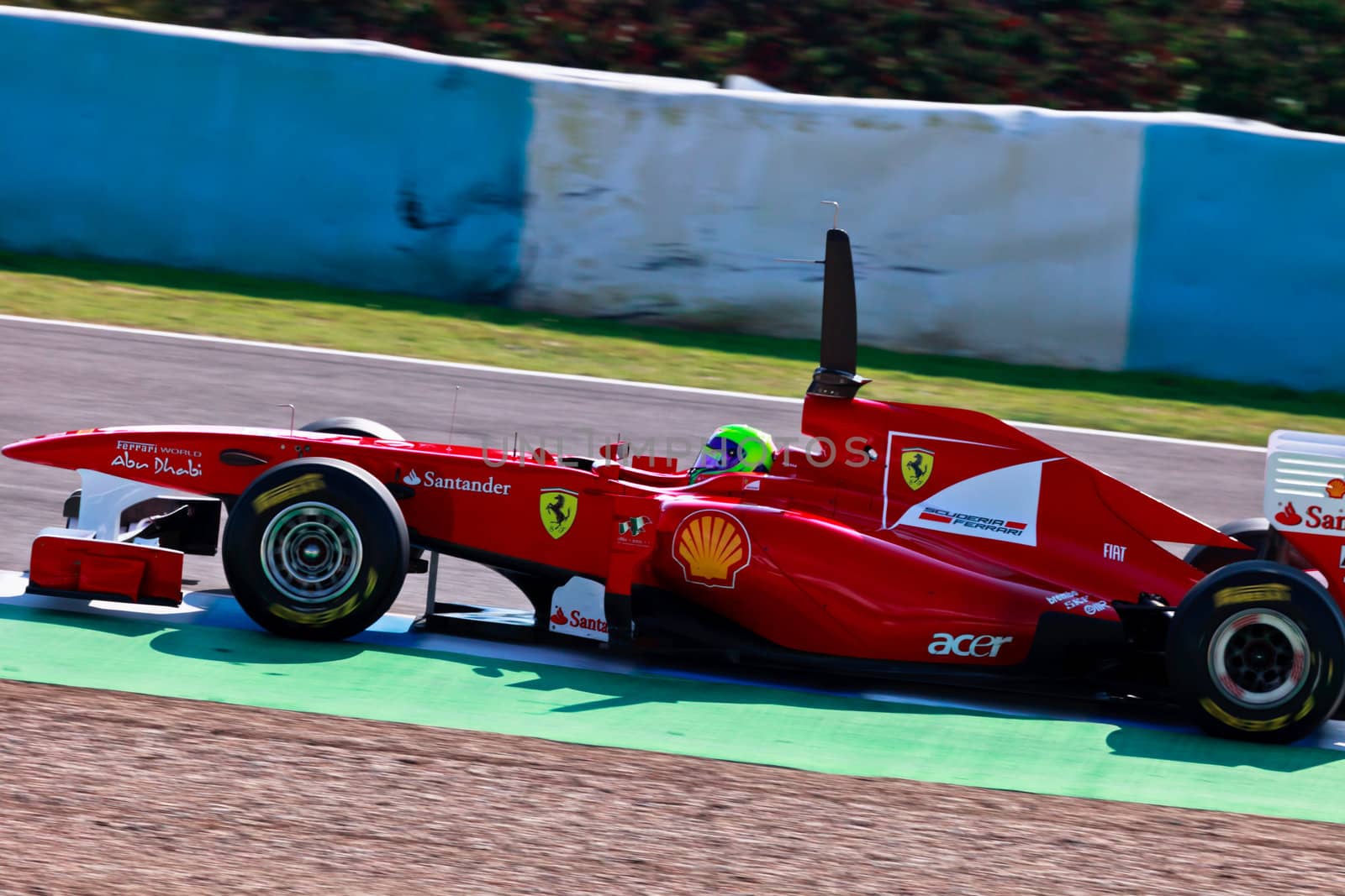 JEREZ DE LA FRONTERA, SPAIN - FEB 10: Felipe Massa of Ferrari F1 races on training session on February 10 , 2011, in Jerez de la Frontera , Spain