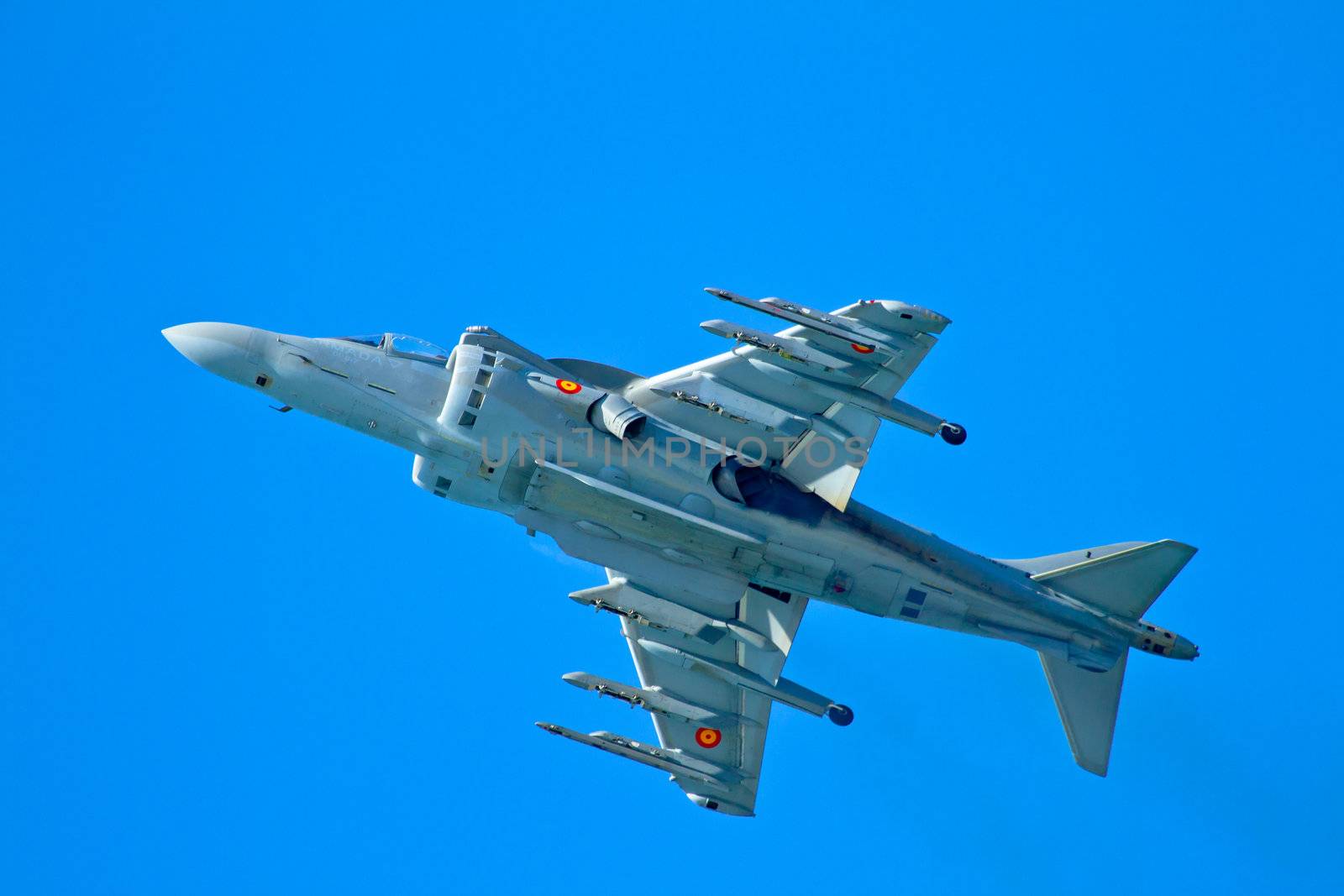 CADIZ, SPAIN-SEP 9: Aircraft AV-8B Harrier Plus taking part in a test on the 4th airshow of Cadiz on Sep 9, 2011, in Cadiz, Spain