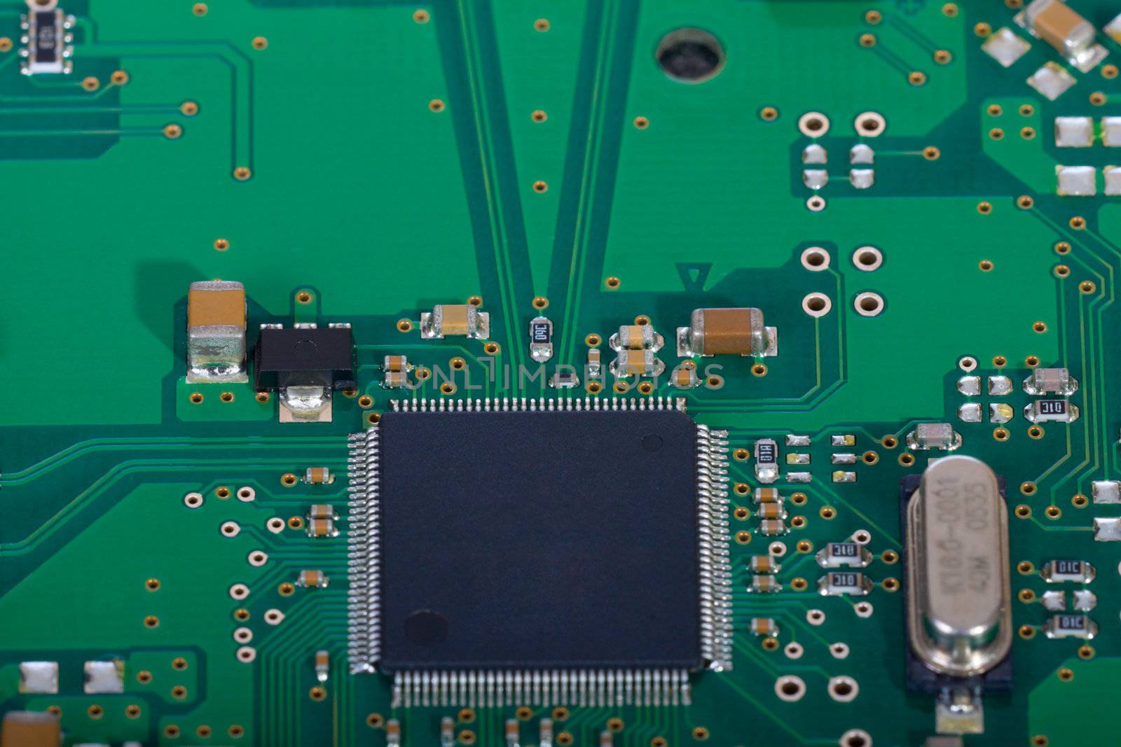 Detail of the front of a printed circuit board 