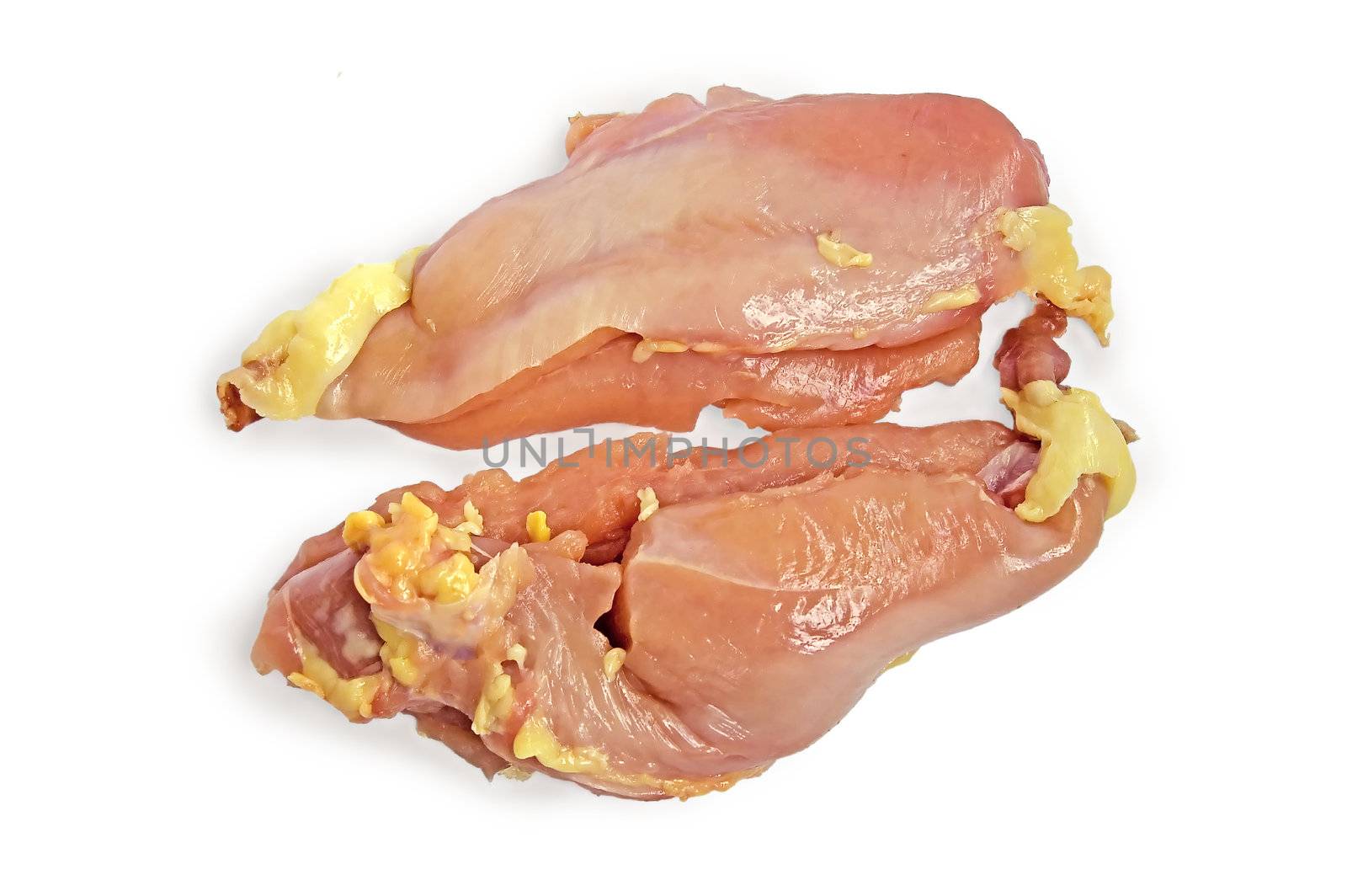 Raw meat chicken breast is isolated on a white background