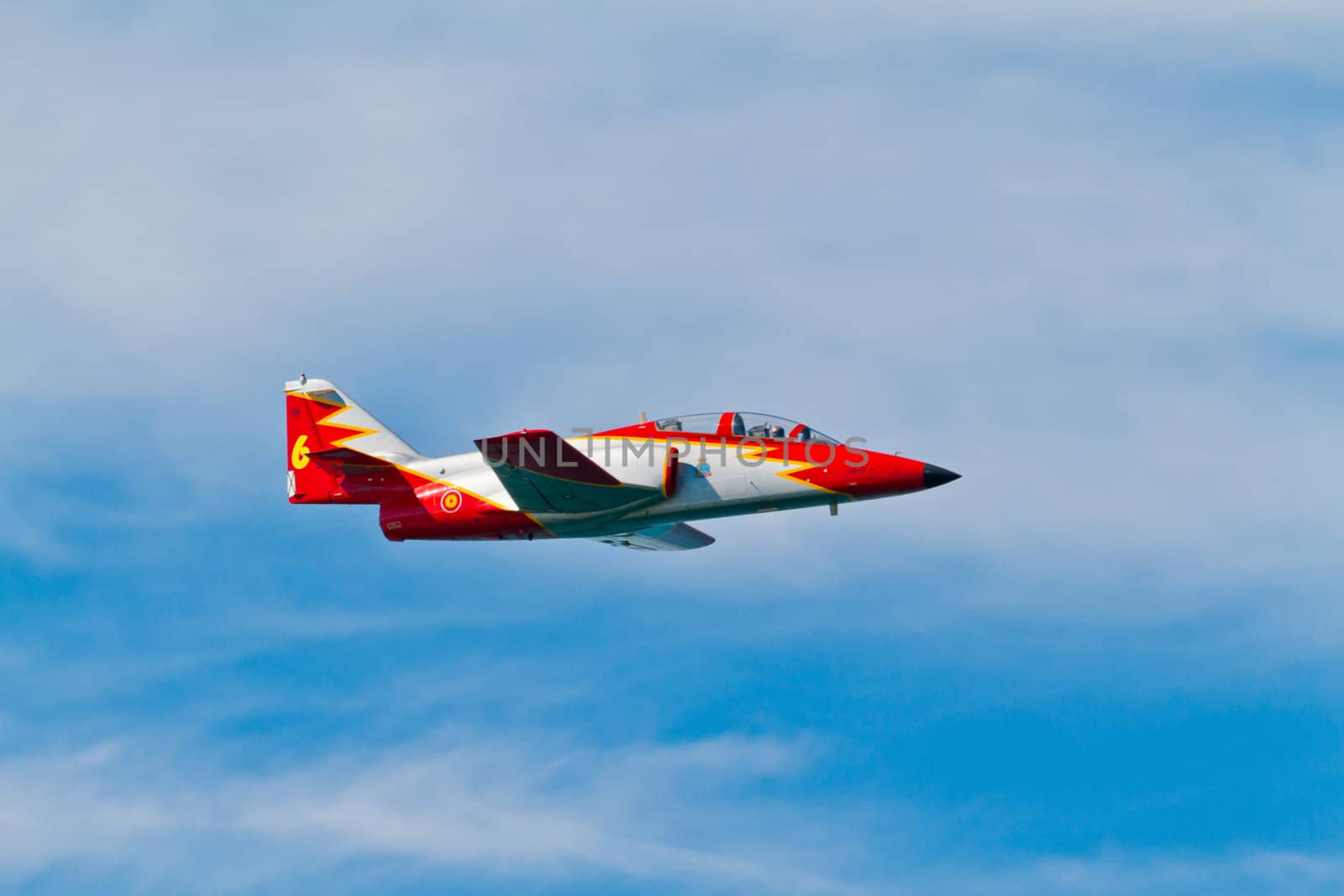 CADIZ, SPAIN-SEP 9: Aircrafts of the Patrulla Aguila taking part in a test on the 4th airshow of Cadiz on Sep 9, 2011, in Cadiz, Spain