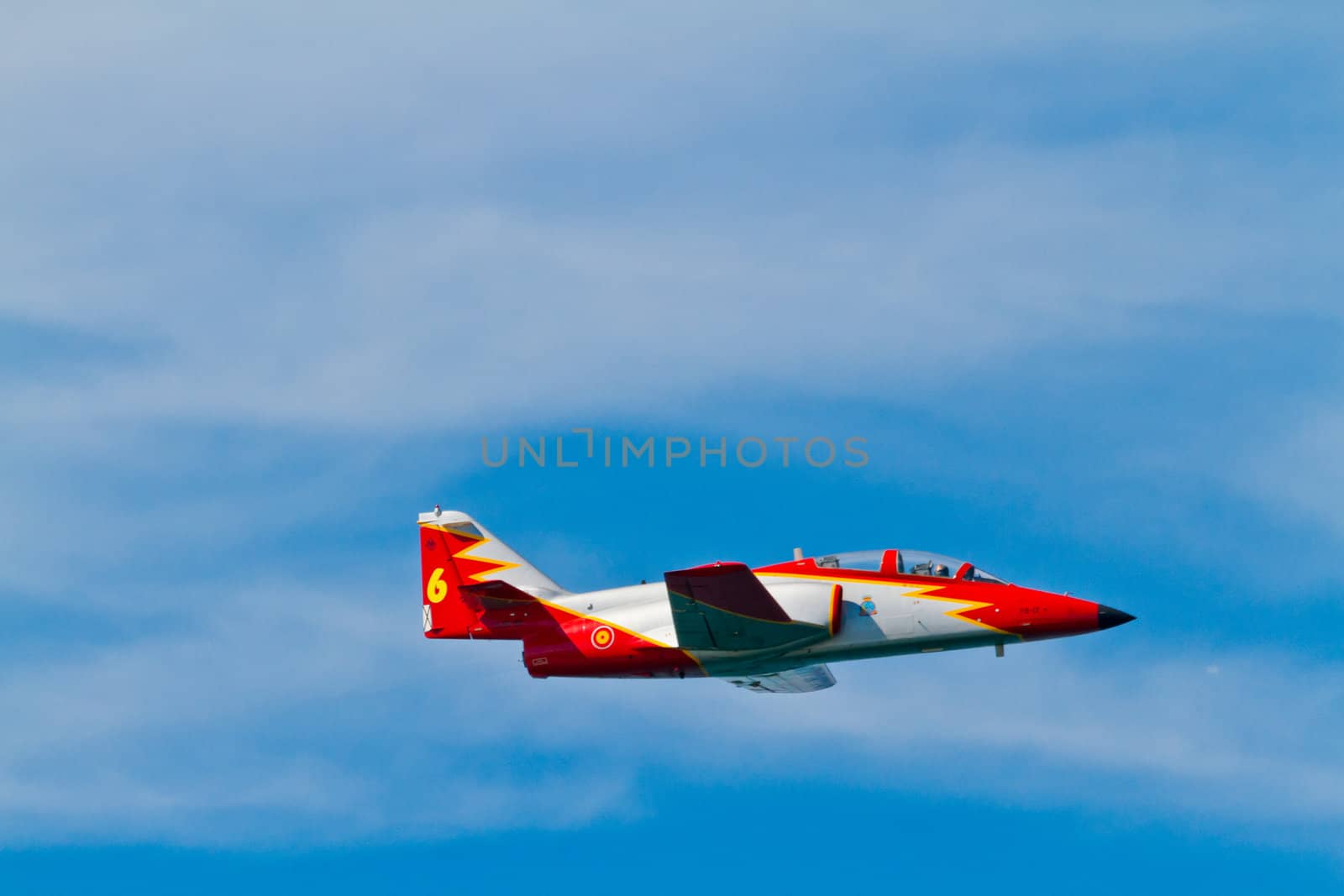 CADIZ, SPAIN-SEP 9: Aircrafts of the Patrulla Aguila taking part in a test on the 4th airshow of Cadiz on Sep 9, 2011, in Cadiz, Spain