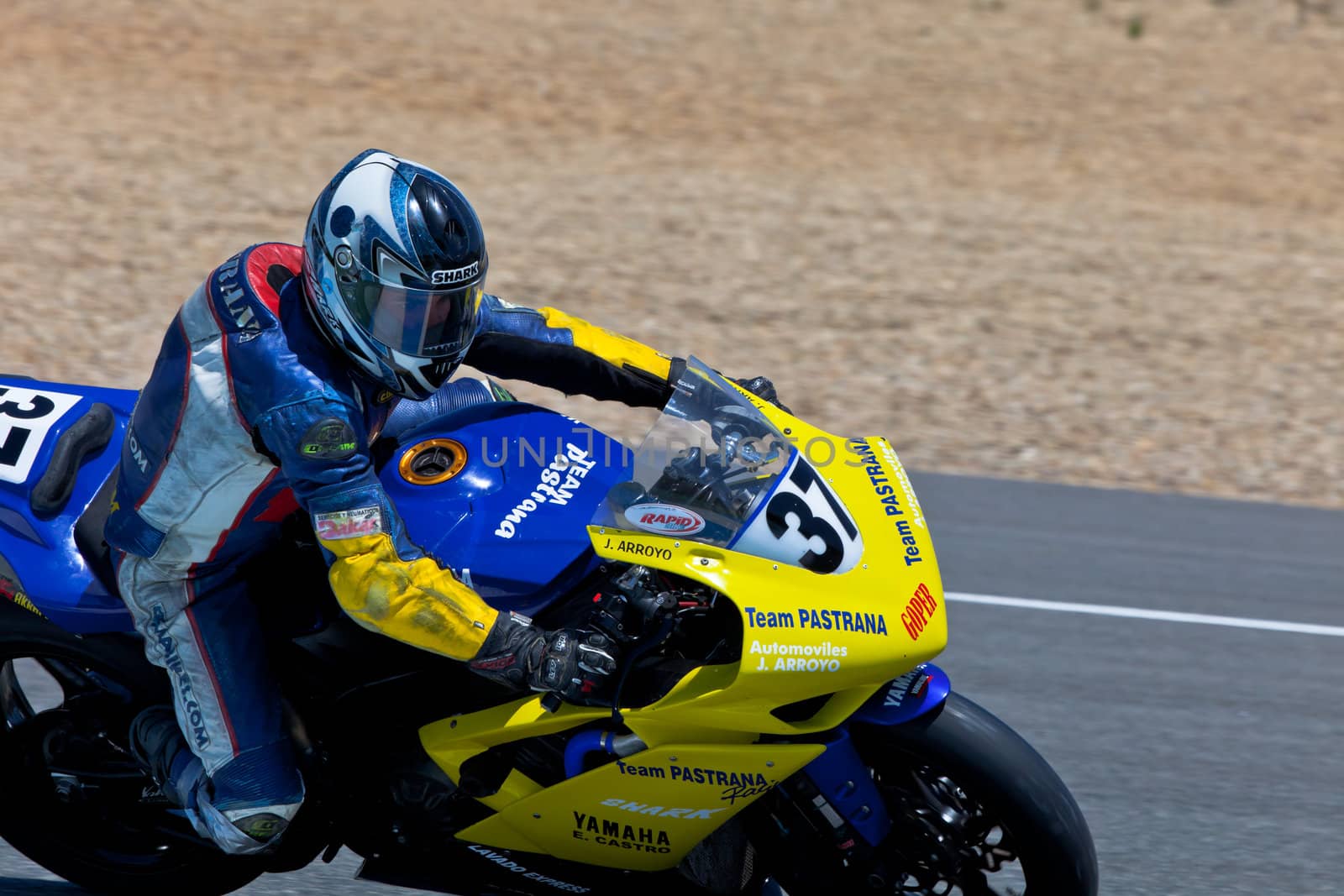 JEREZ DE LA FRONTERA, SPAIN - APR 17: Stock Extreme motorcyclist Jorge Arroyo takes a curve in the CEV Championship race on April 17, 2011 in Jerez de la Frontera, Spain