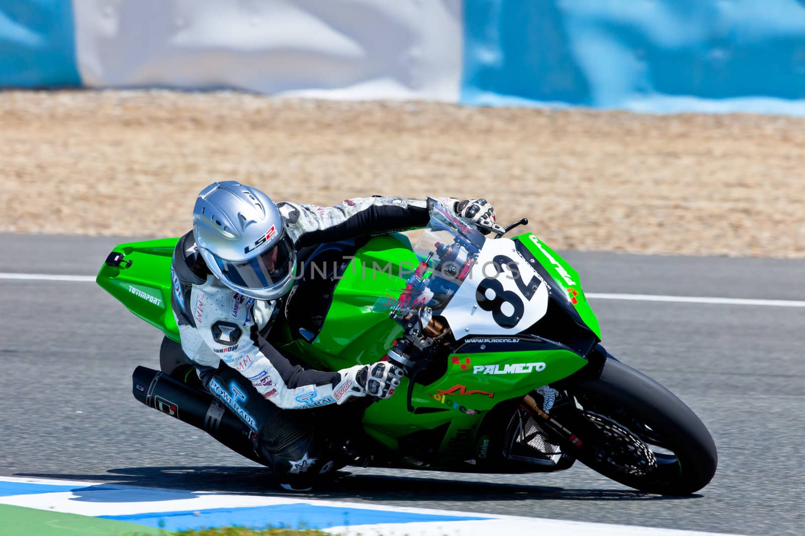 JEREZ DE LA FRONTERA, SPAIN - APR 17: Stock Extreme motorcyclist Elena Rosell takes a curve in the CEV Championship race on April 17, 2011 in Jerez de la Frontera, Spain