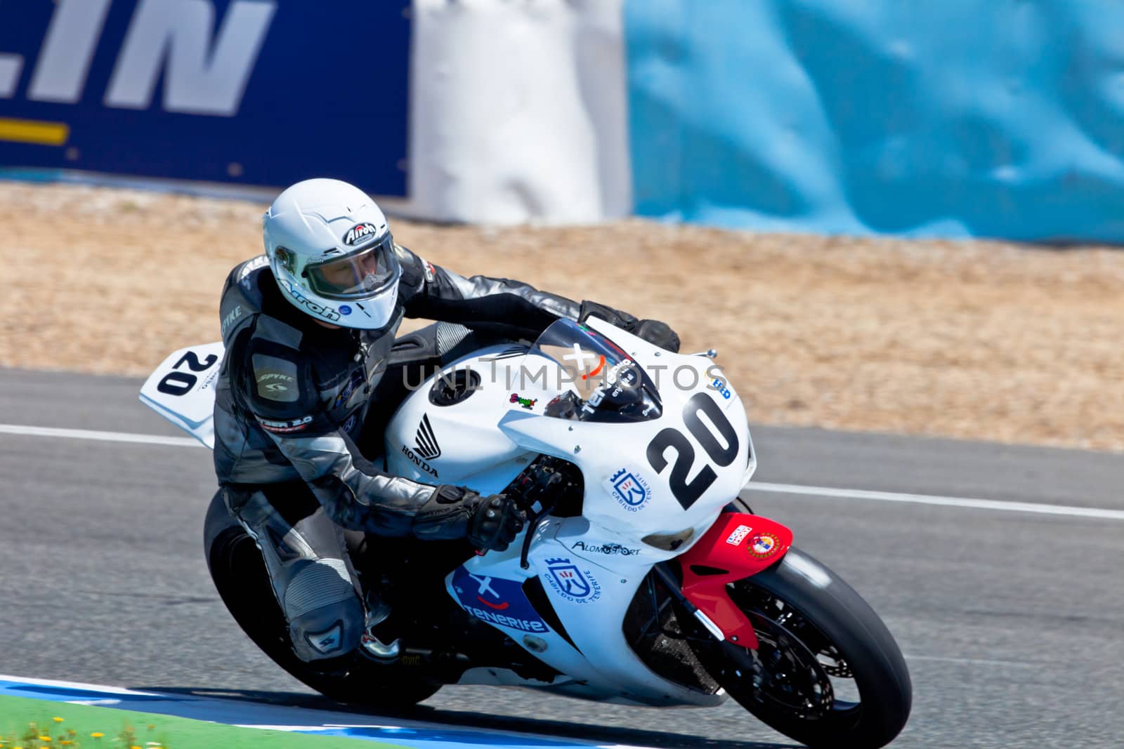 JEREZ DE LA FRONTERA, SPAIN - APR 17: Stock Extreme motorcyclist Juan Alonso takes a curve in the CEV Championship race on April 17, 2011 in Jerez de la Frontera, Spain