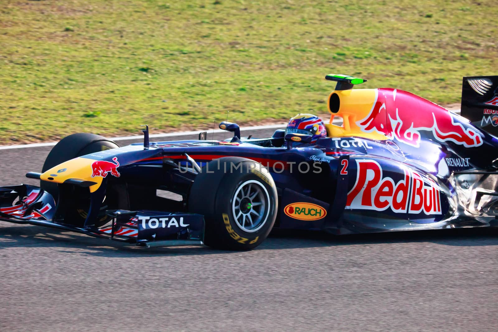 JEREZ DE LA FRONTERA, SPAIN - FEB 10: Mark Webber of Red
Bull Racing F1 races on training sesssion on  February 10 , 2011, in Jerez de la Frontera , Spain