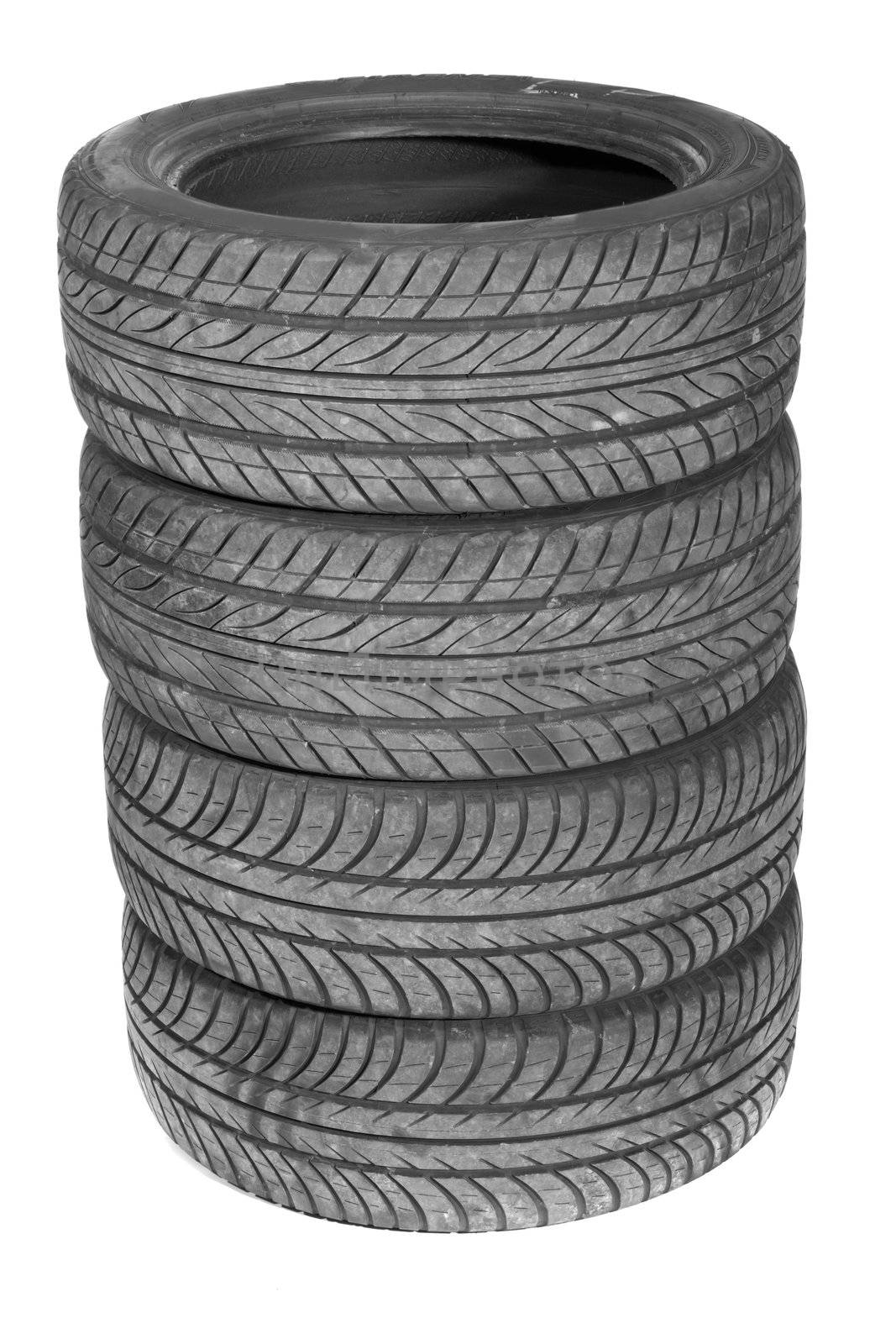pile of tyres, photo on the white background