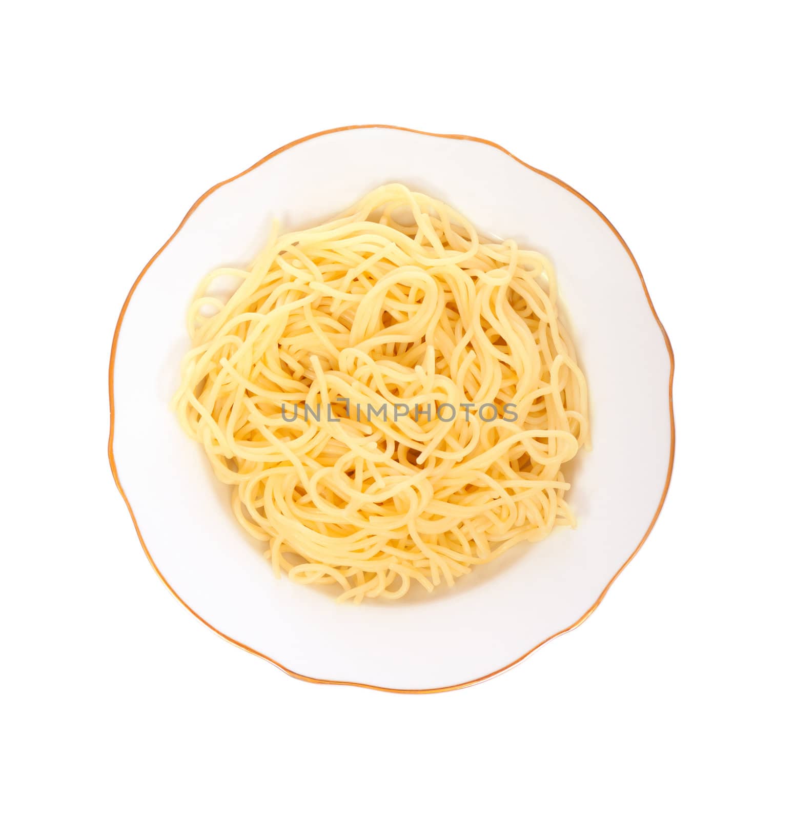 spaghetti on plate, photo on the white background
