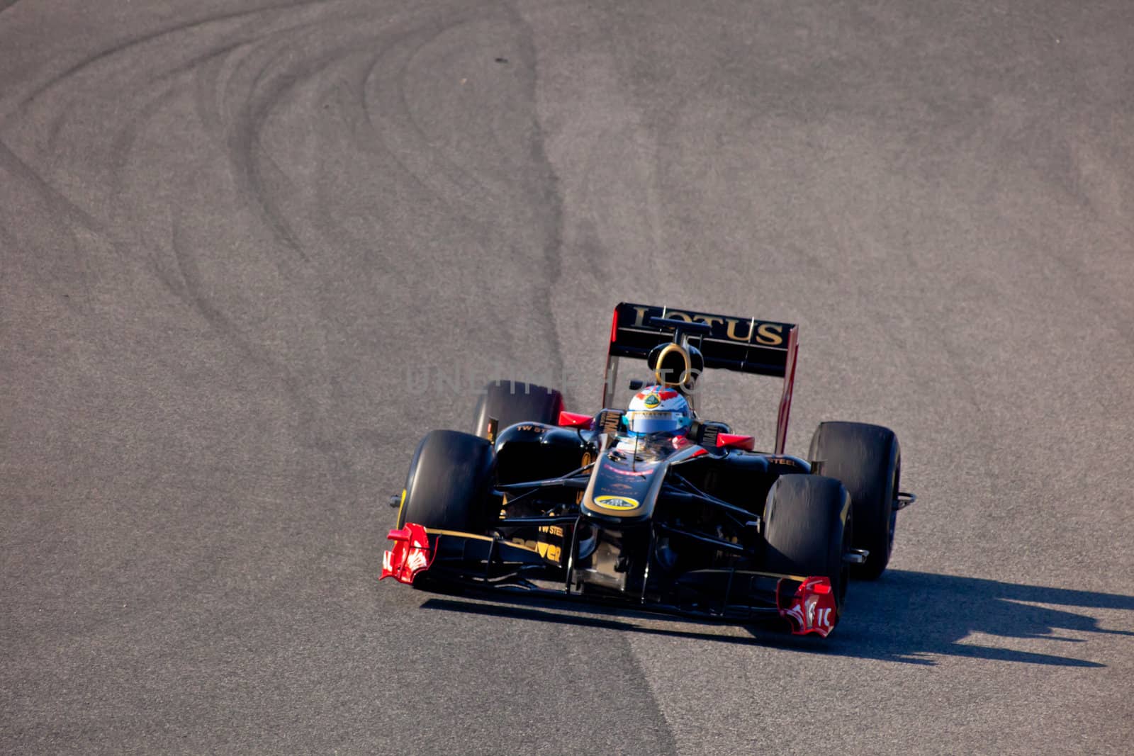 JEREZ DE LA FRONTERA, SPAIN - FEB 11: Vitaly Petrov of Lotus Renault F1 races on training session on February 11 , 2011, in Jerez de la Frontera , Spain
