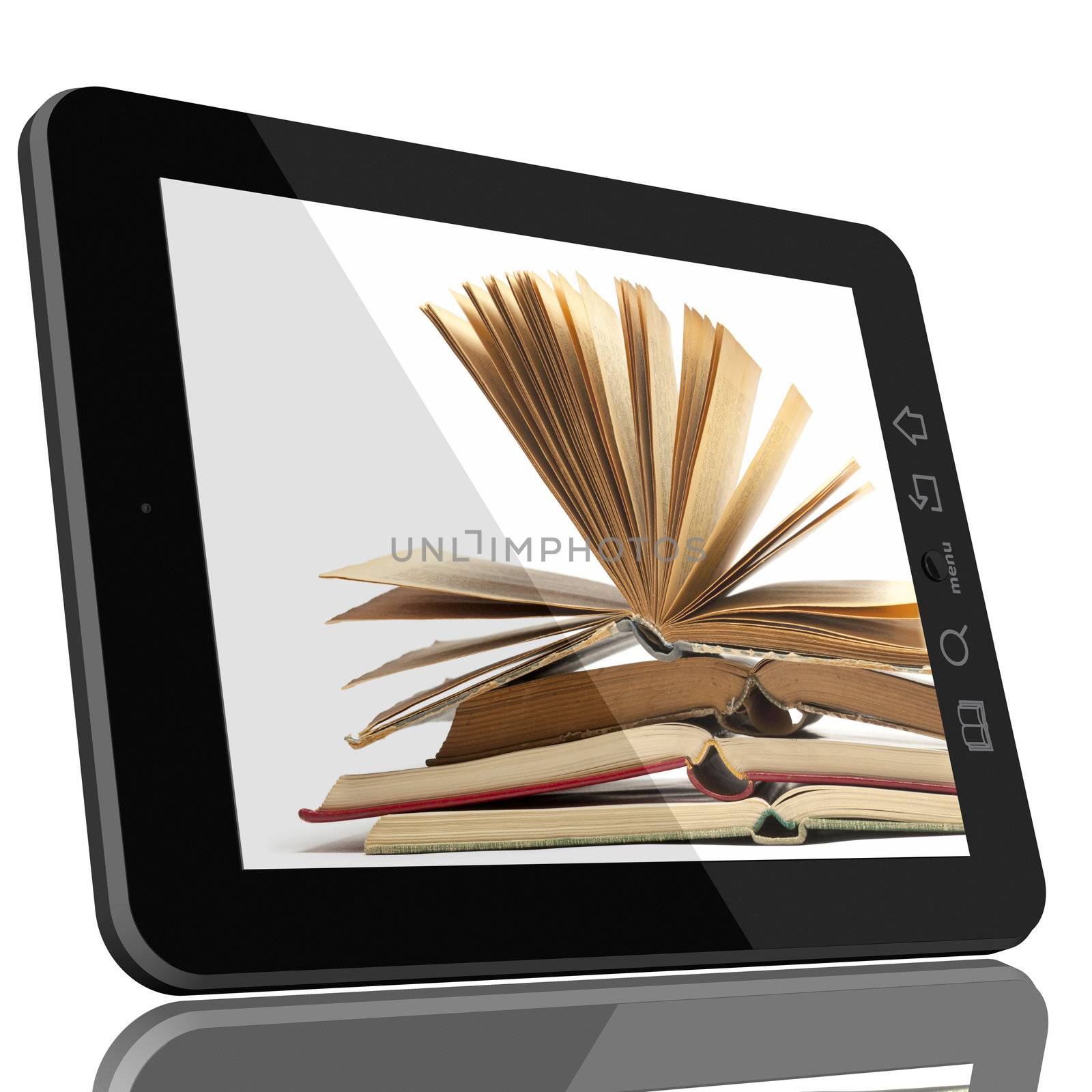Tablet PC Computer and book - Digital Library Concept by adamr