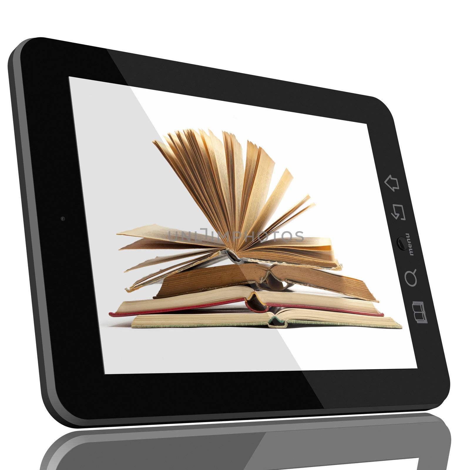 Tablet PC Computer and book - Digital Library Concept by adamr