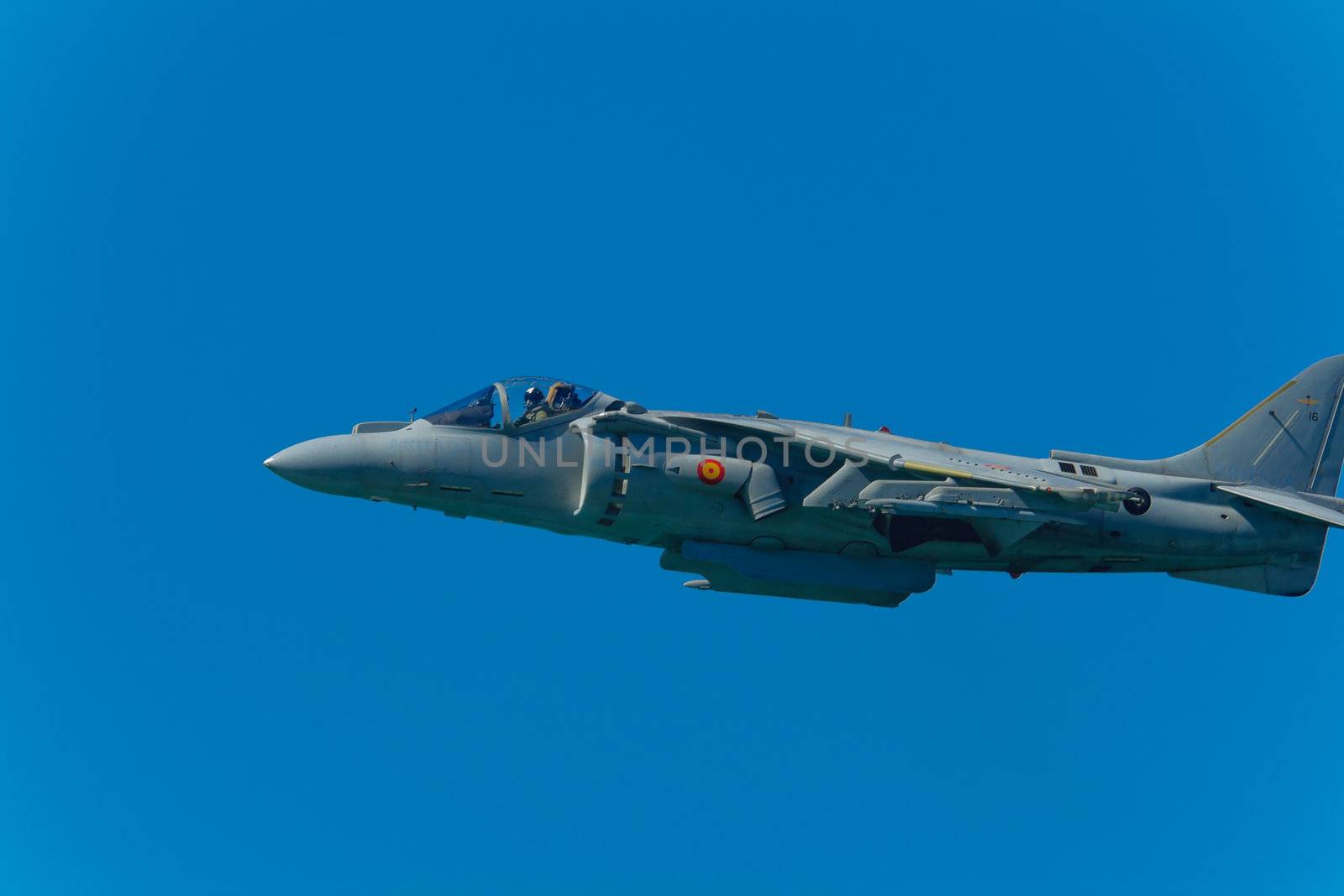 CADIZ, SPAIN-SEP 12: Aircraft AV-8B Harrier Plus taking part in a test on the 1st airshow of Cadiz on Sep 12, 2008, in Cadiz, Spain