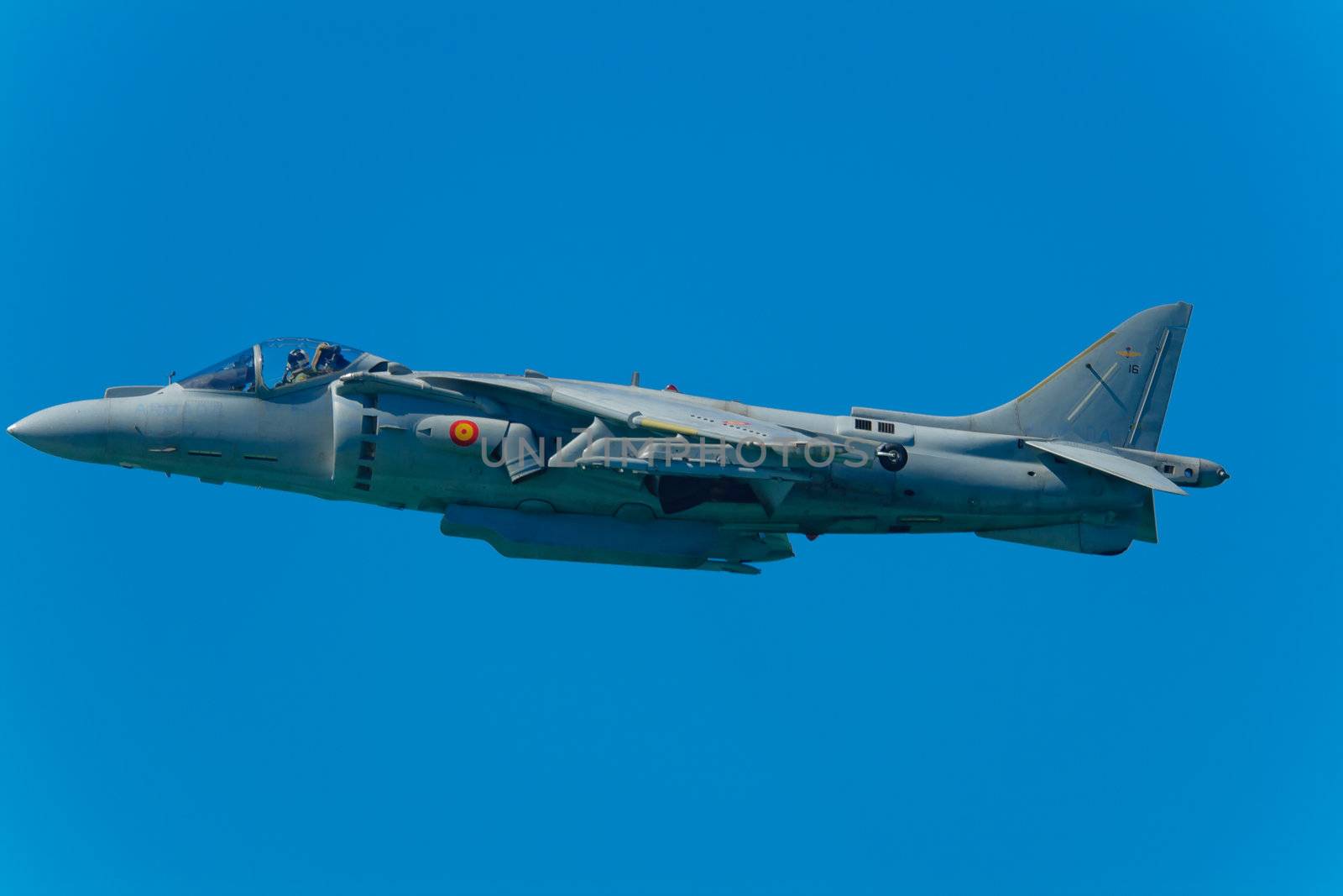 CADIZ, SPAIN-SEP 12: Aircraft AV-8B Harrier Plus taking part in a test on the 1st airshow of Cadiz on Sep 12, 2008, in Cadiz, Spain