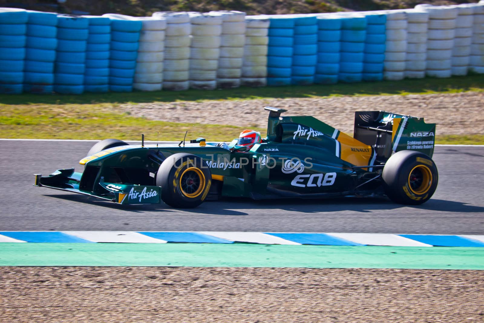 JEREZ DE LA FRONTERA, SPAIN - FEB 11: Jarno Trulli of Team Lotus F1 races on training session on February 11 , 2011, in Jerez de la Frontera , Spain