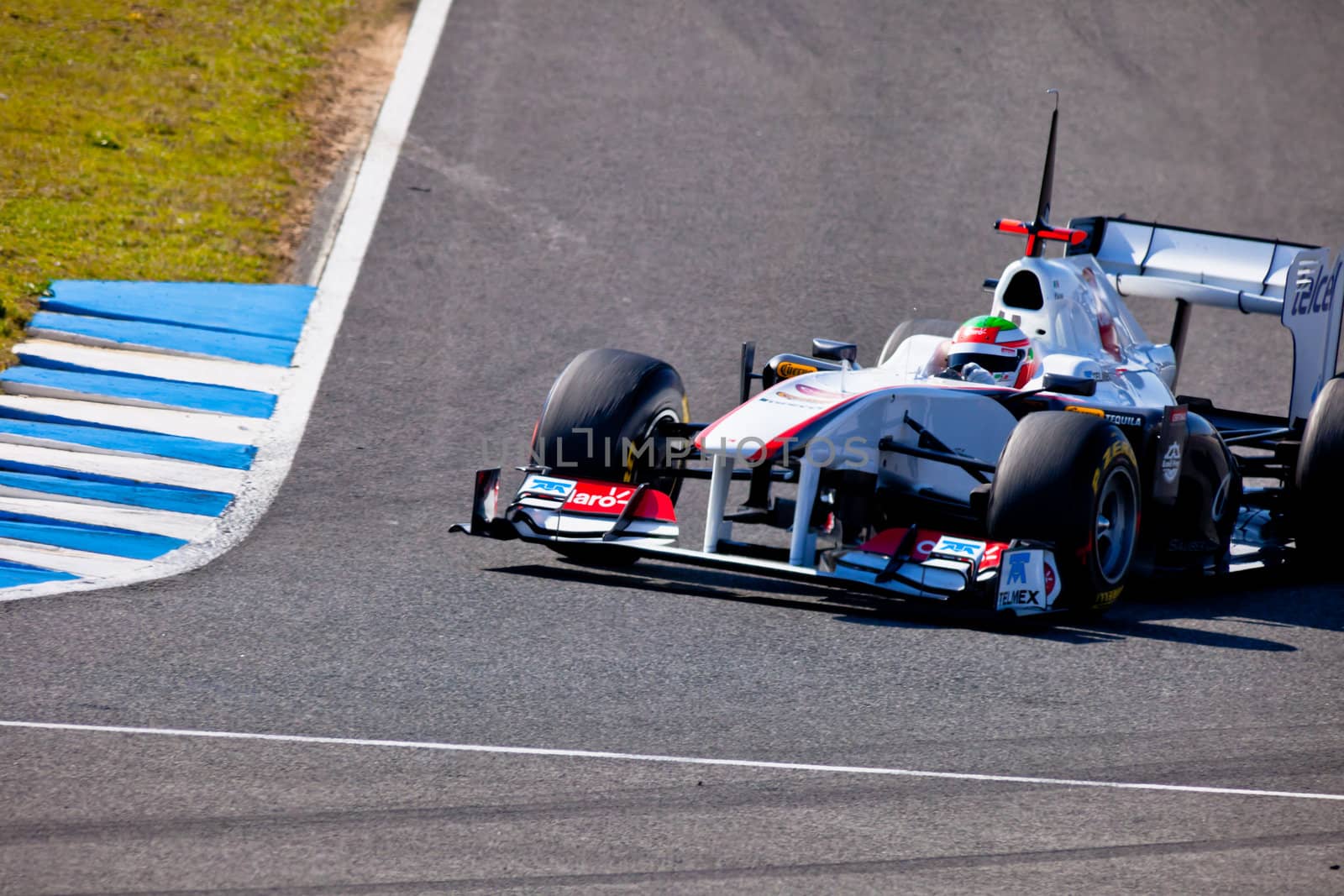 JEREZ DE LA FRONTERA, SPAIN - FEB 11: Sergio Perez of Sauber F1 races on training session on February 11 , 2011, in Jerez de la Frontera , Spain