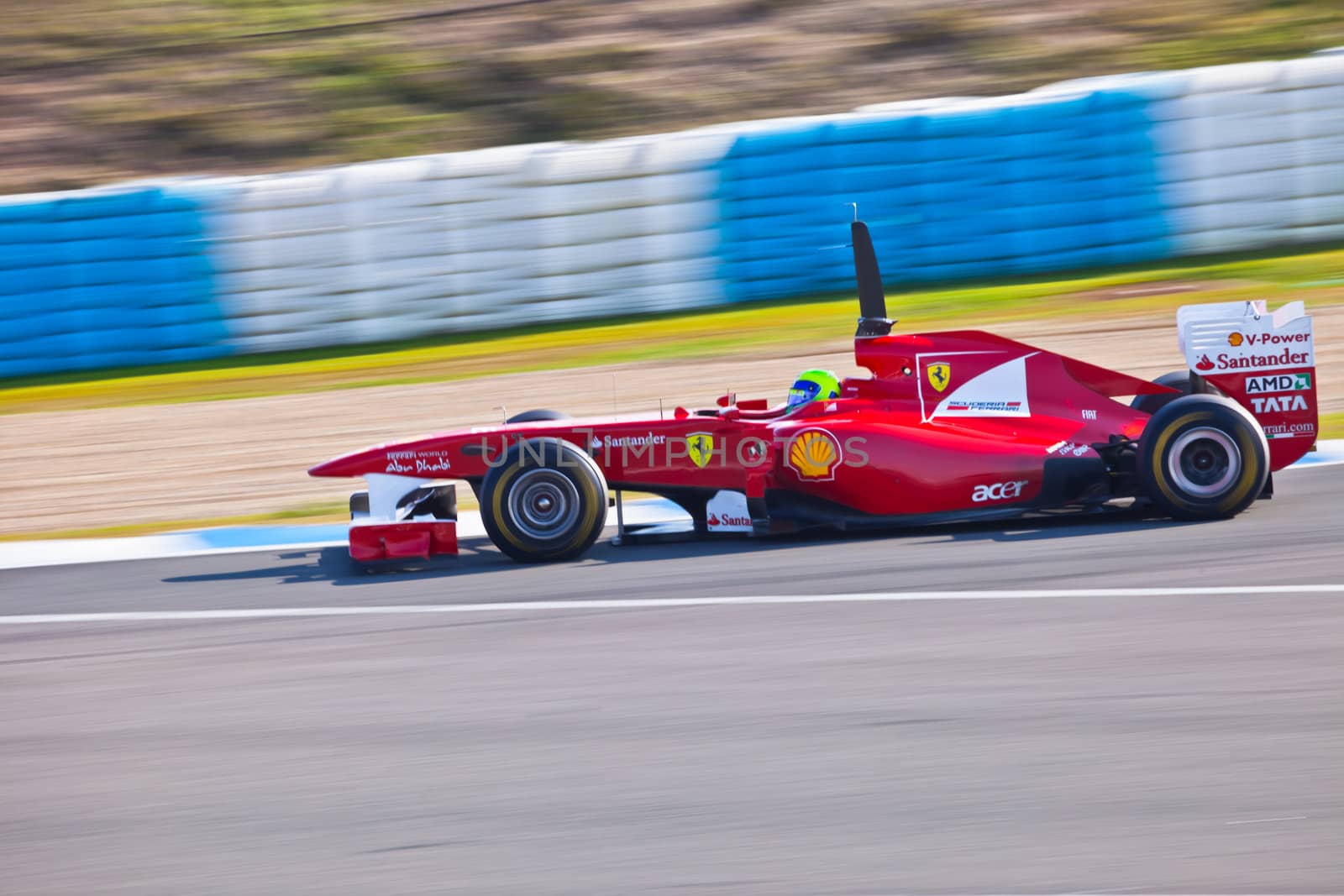 JEREZ DE LA FRONTERA, SPAIN - FEB 11: Felipe Massa of Ferrari F1 races on training session on  February 11 , 2011, in Jerez de la Frontera , Spain