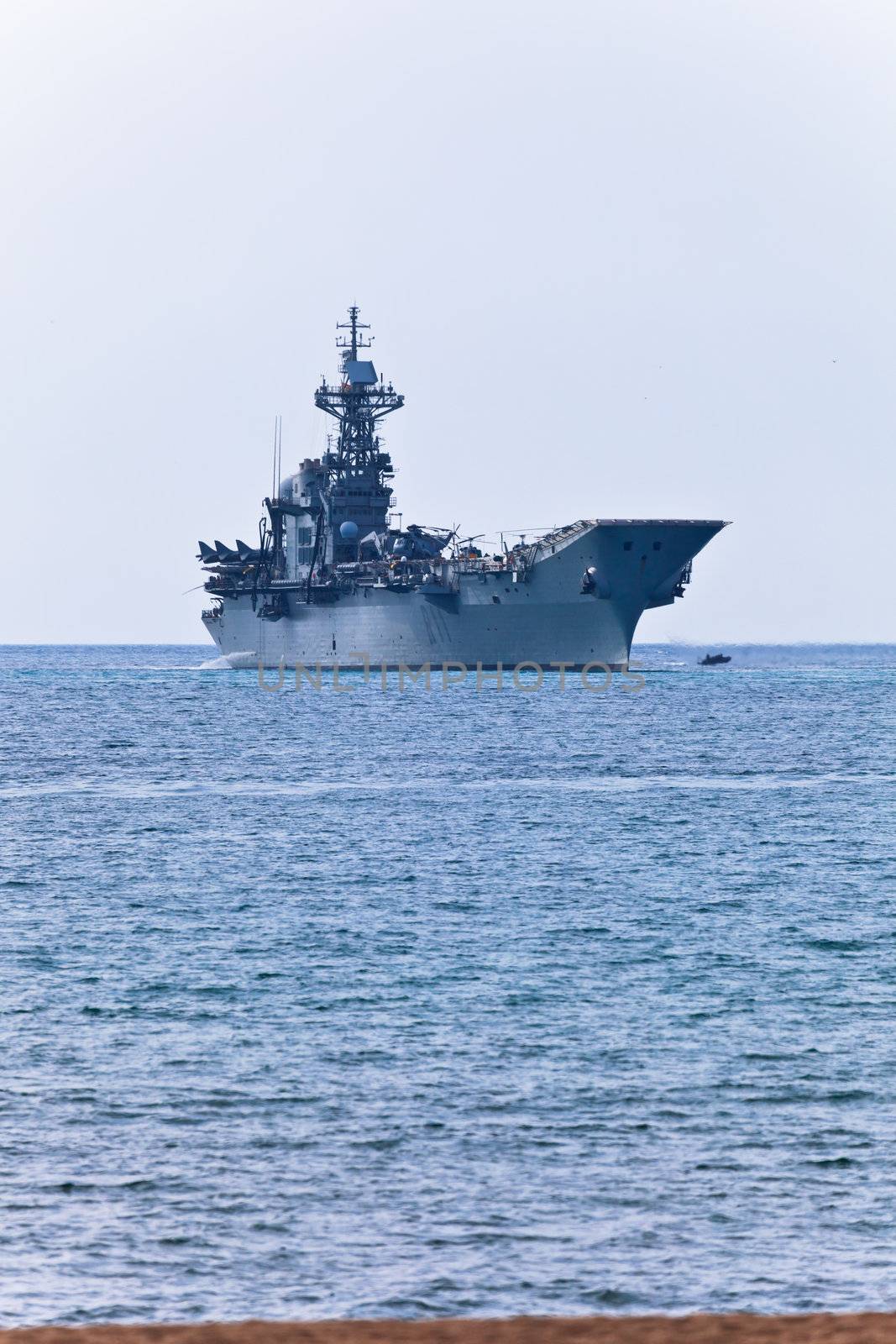 MALAGA, SPAIN-MAY 28: Aircraft carrier Principe de Asturias taking part in an exhibition on the day of the spanish army forces on May 28, 2011, in Malaga, Spain