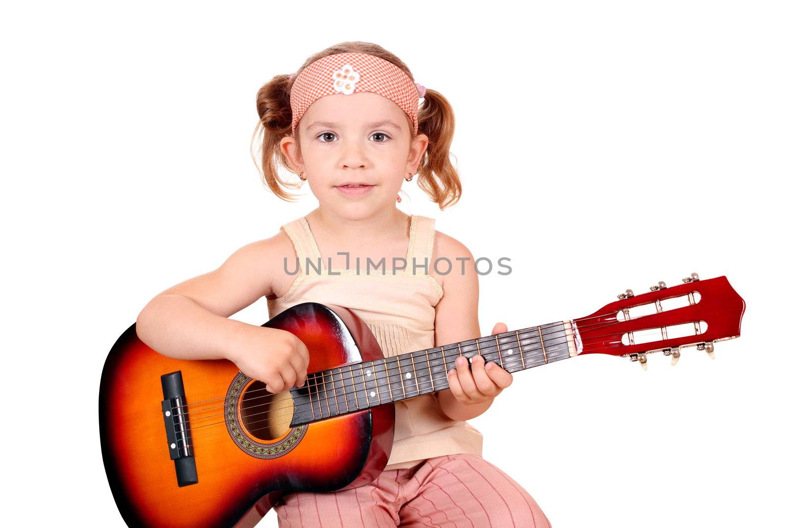young girl play guitar
