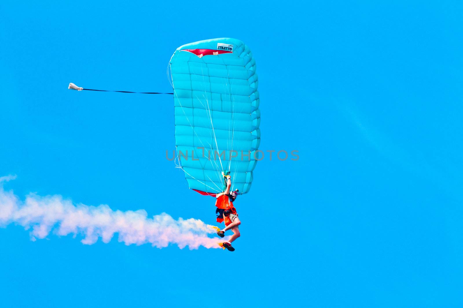 CADIZ, SPAIN-SEP 10: Parachutist Rex  Pemberton taking part in a test in the 4th airshow of Cadiz on Sep 10, 2011, in Cadiz, Spain