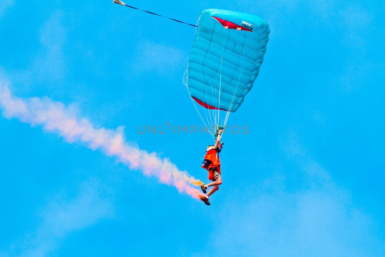 CADIZ, SPAIN-SEP 10: Parachutist Rex  Pemberton taking part in a test in the 4th airshow of Cadiz on Sep 10, 2011, in Cadiz, Spain