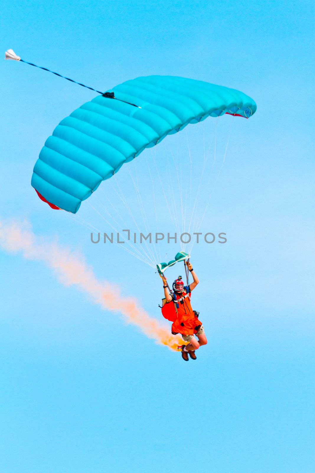CADIZ, SPAIN-SEP 10: Parachutist Rex  Pemberton taking part in a test in the 4th airshow of Cadiz on Sep 10, 2011, in Cadiz, Spain