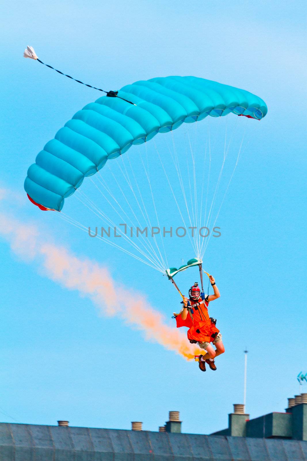 CADIZ, SPAIN-SEP 10: Parachutist Rex  Pemberton taking part in a test in the 4th airshow of Cadiz on Sep 10, 2011, in Cadiz, Spain