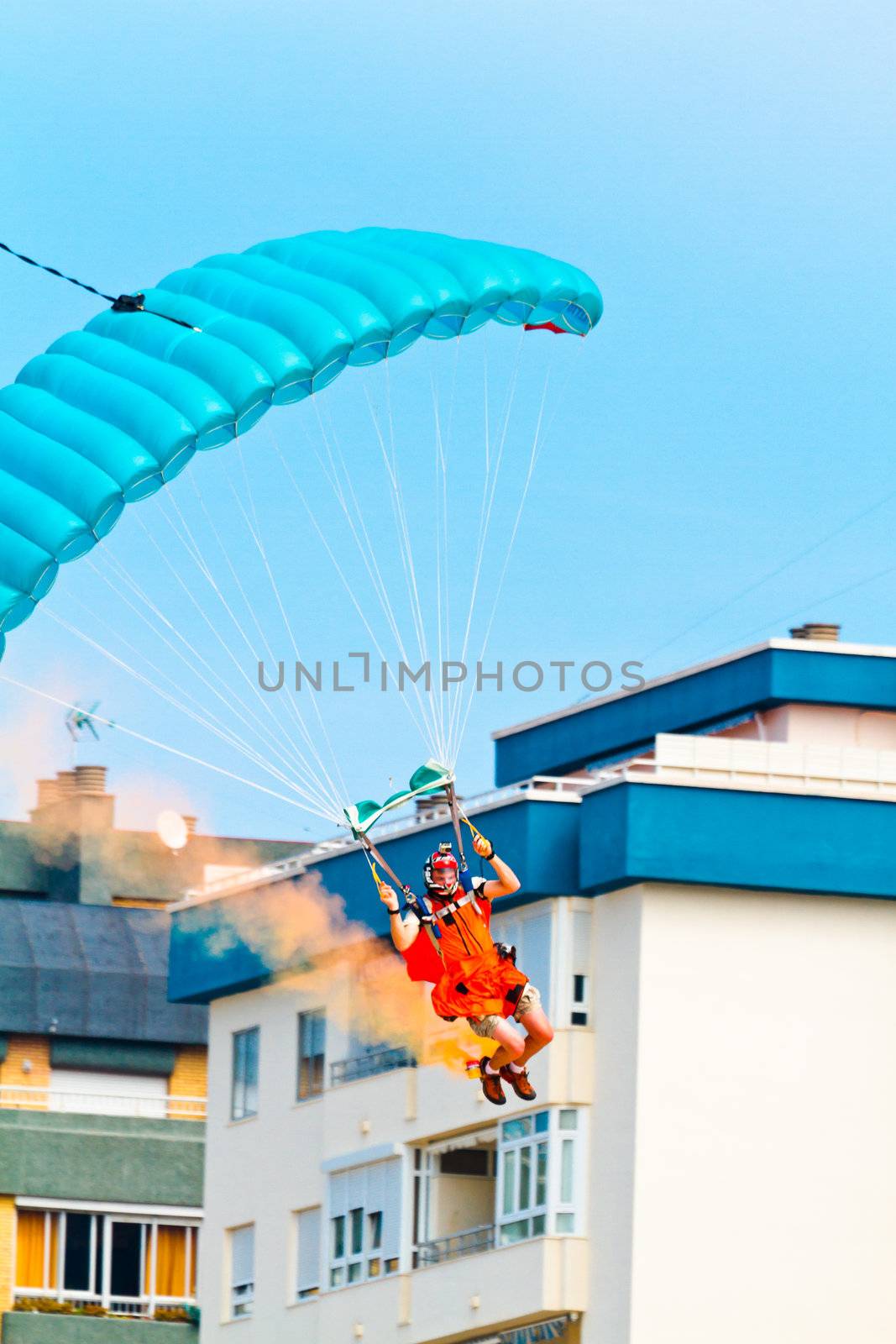 CADIZ, SPAIN-SEP 10: Parachutist Rex  Pemberton taking part in a test in the 4th airshow of Cadiz on Sep 10, 2011, in Cadiz, Spain