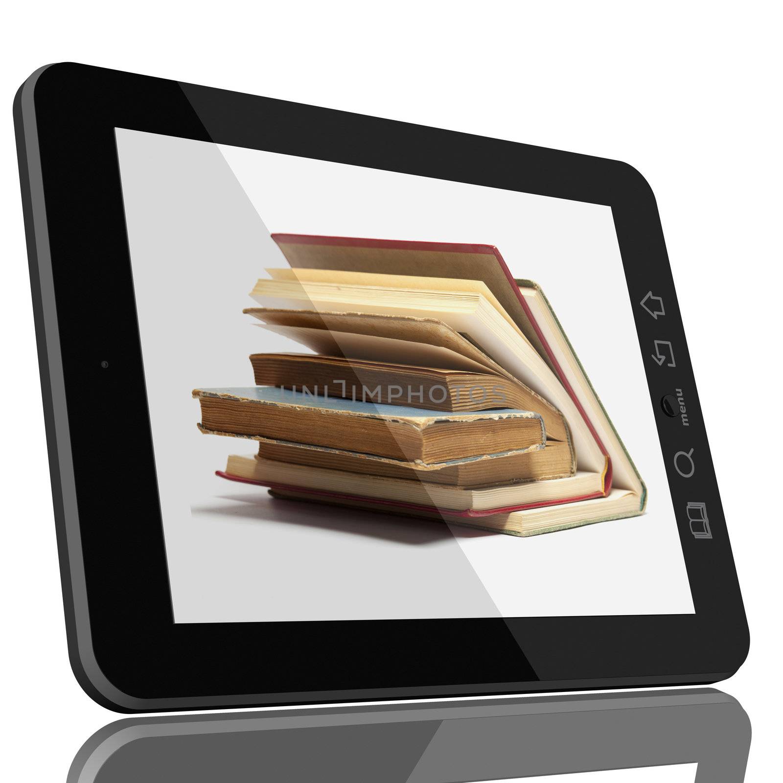 Tablet PC Computer and book - Digital Library Concept by adamr