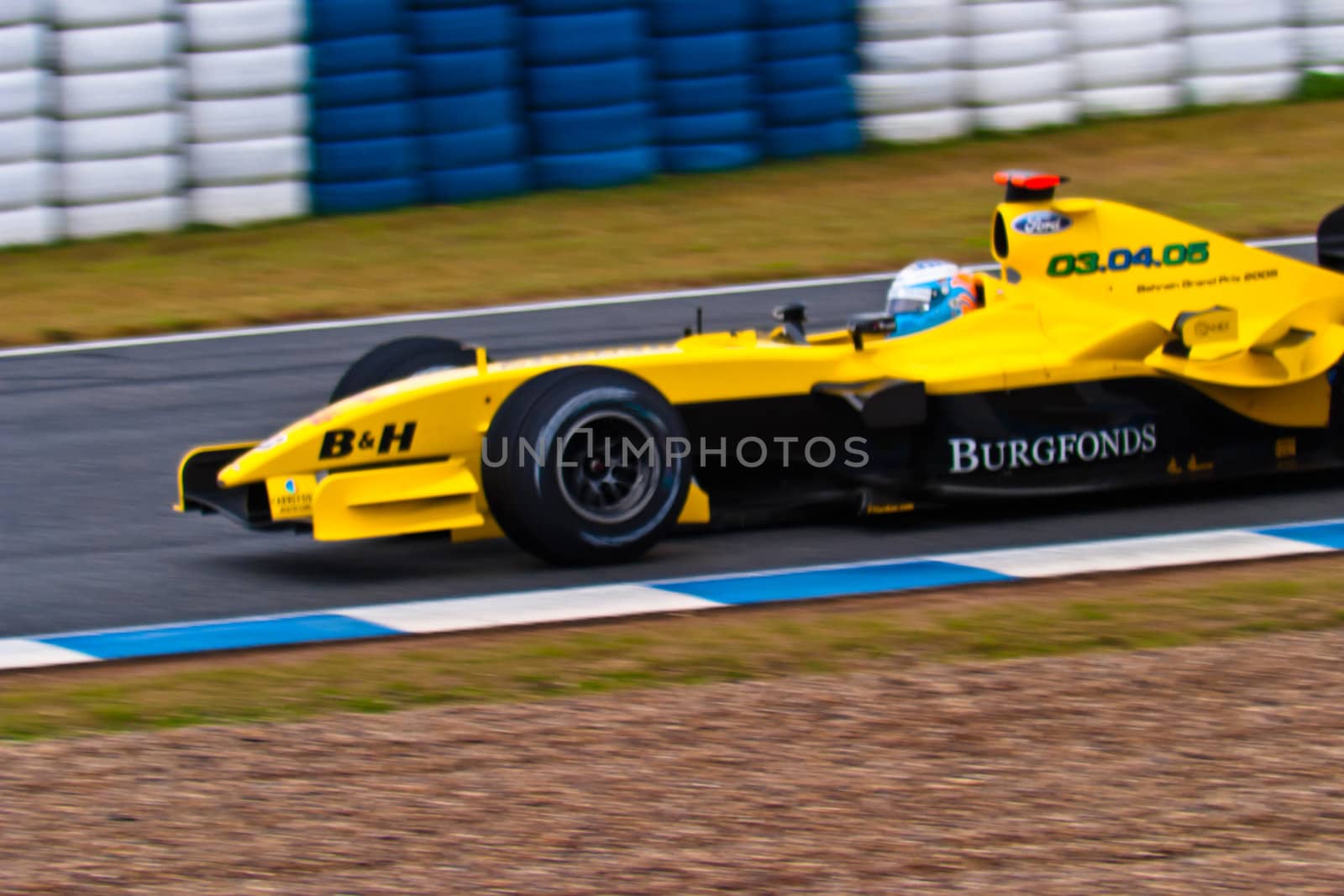 JEREZ DE LA FRONTERA, SPAIN - DEC 04: Robert Doornbos of Jordan F1 races during a training session on December 04, 2004, in Jerez de la Frontera, Spain