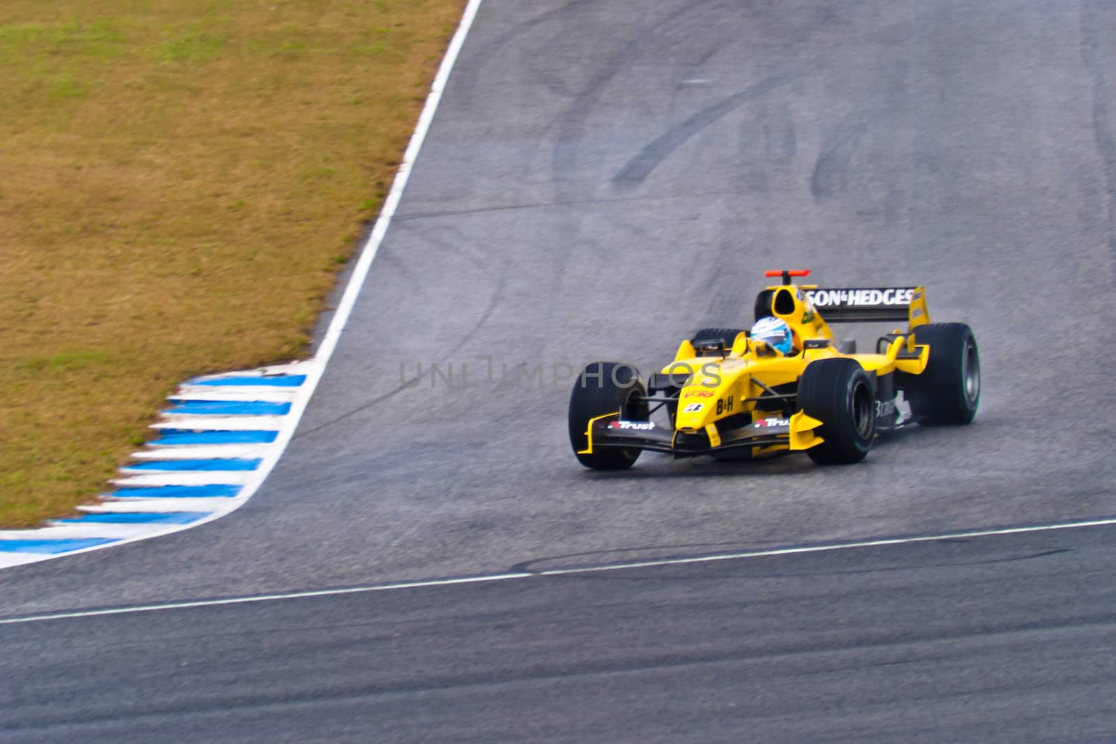 JEREZ DE LA FRONTERA, SPAIN - DEC 04: Robert Doornbos of Jordan F1 races during a training session on December 04, 2004, in Jerez de la Frontera, Spain