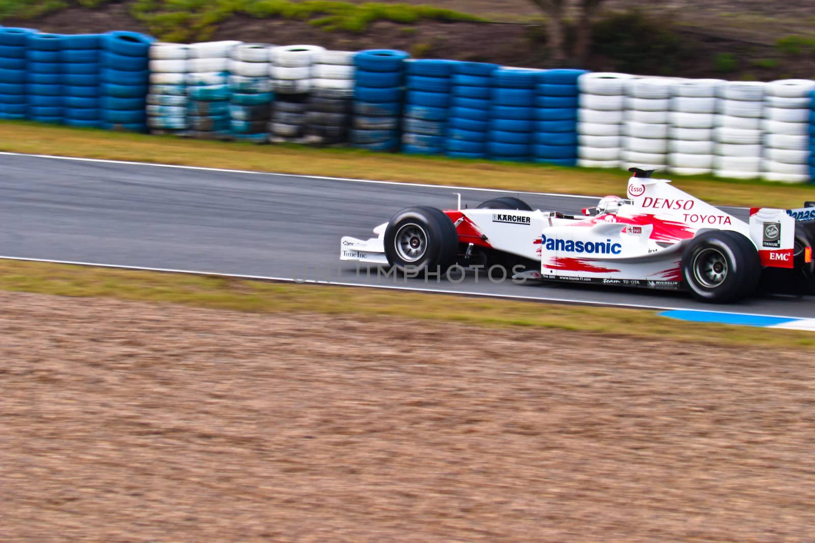 JEREZ DE LA FRONTERA, SPAIN - DEC 04: Jarno Trulli of Toyota F1 races during a training session on December 04, 2004, in Jerez de la Frontera, Spain
