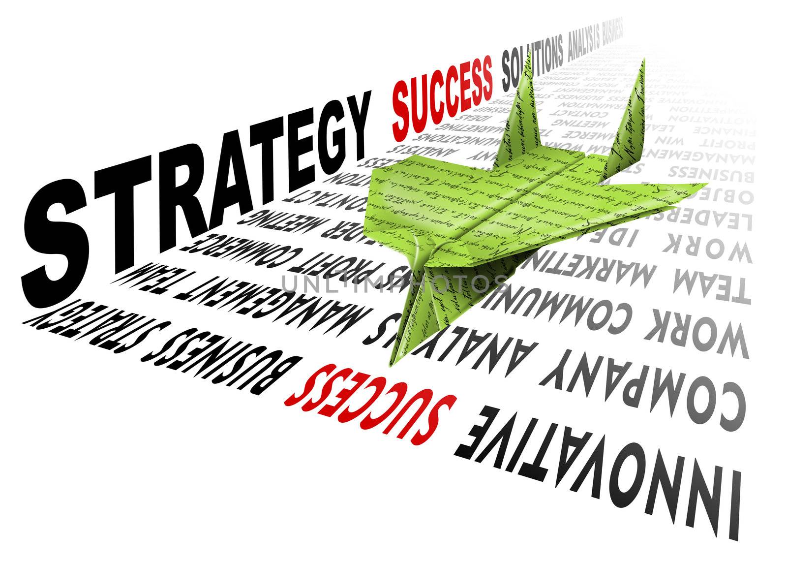 Plane Green Paper on the track consists of written, a metaphor for success and leadership