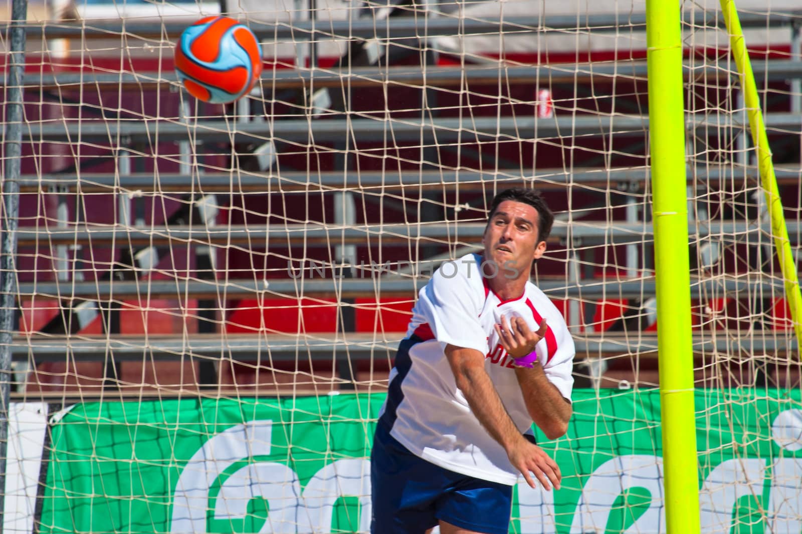CADIZ, SPAIN -  JUL 30:  Unknown goalkeeper of the team of Cadiz playing the Spanish Championship of Beach Soccer on Jul 30, 2005 on the beach of La Victoria in Cadiz, Spain