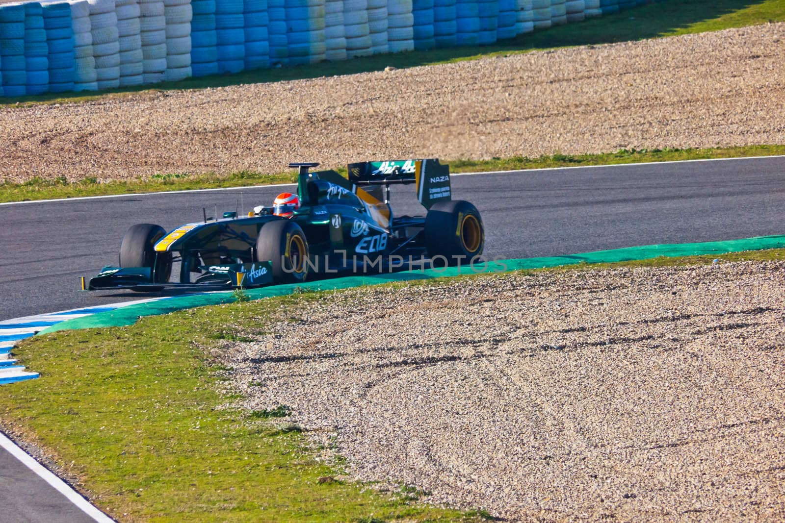 JEREZ DE LA FRONTERA, SPAIN - FEB 11: Jarno Trulli of Team Lotus F1 races on training session on February 11 , 2011, in Jerez de la Frontera , Spain